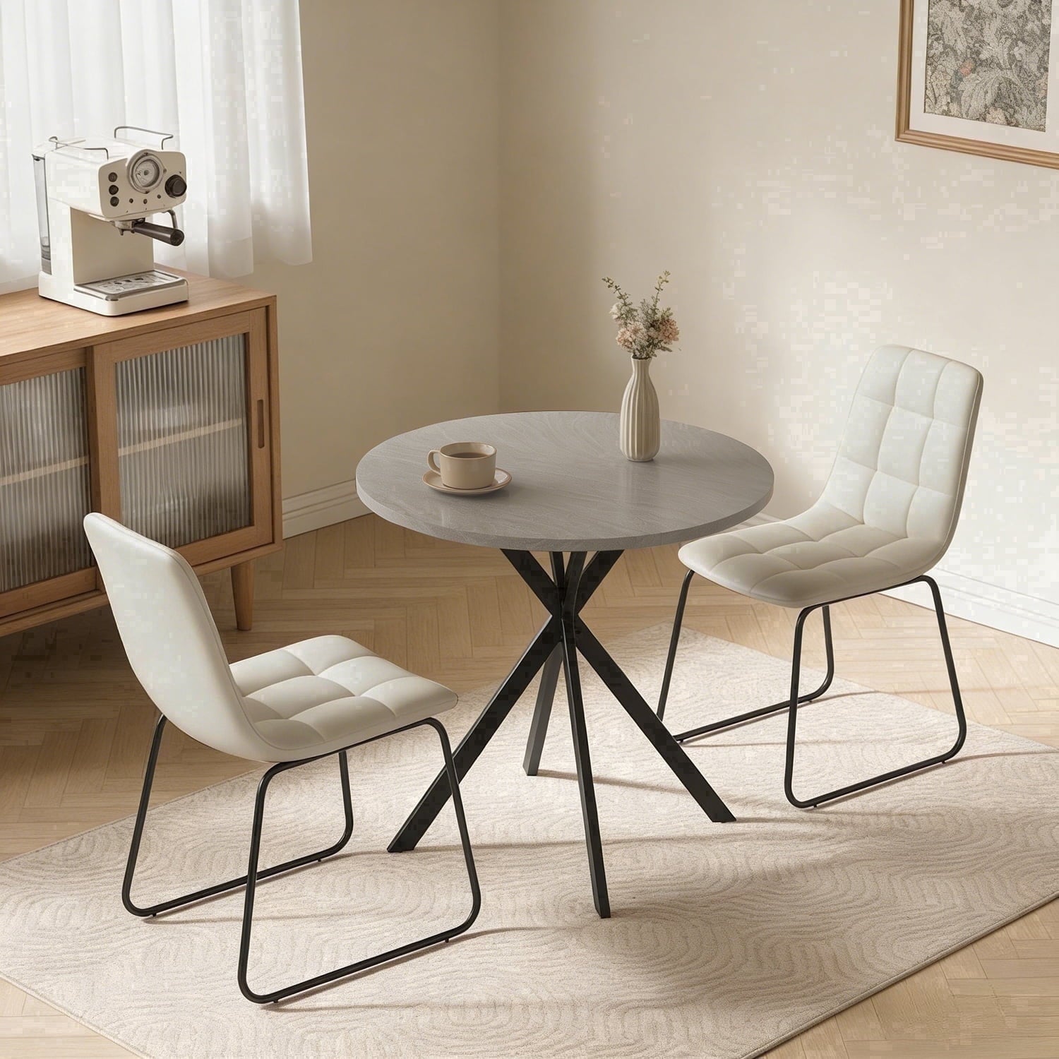 Small Round Dining Table for 2-4 People, 31.7 Modern Round Kitchen Table, Space-Saving Table for Living Dining Room, Coffee ,Apartment