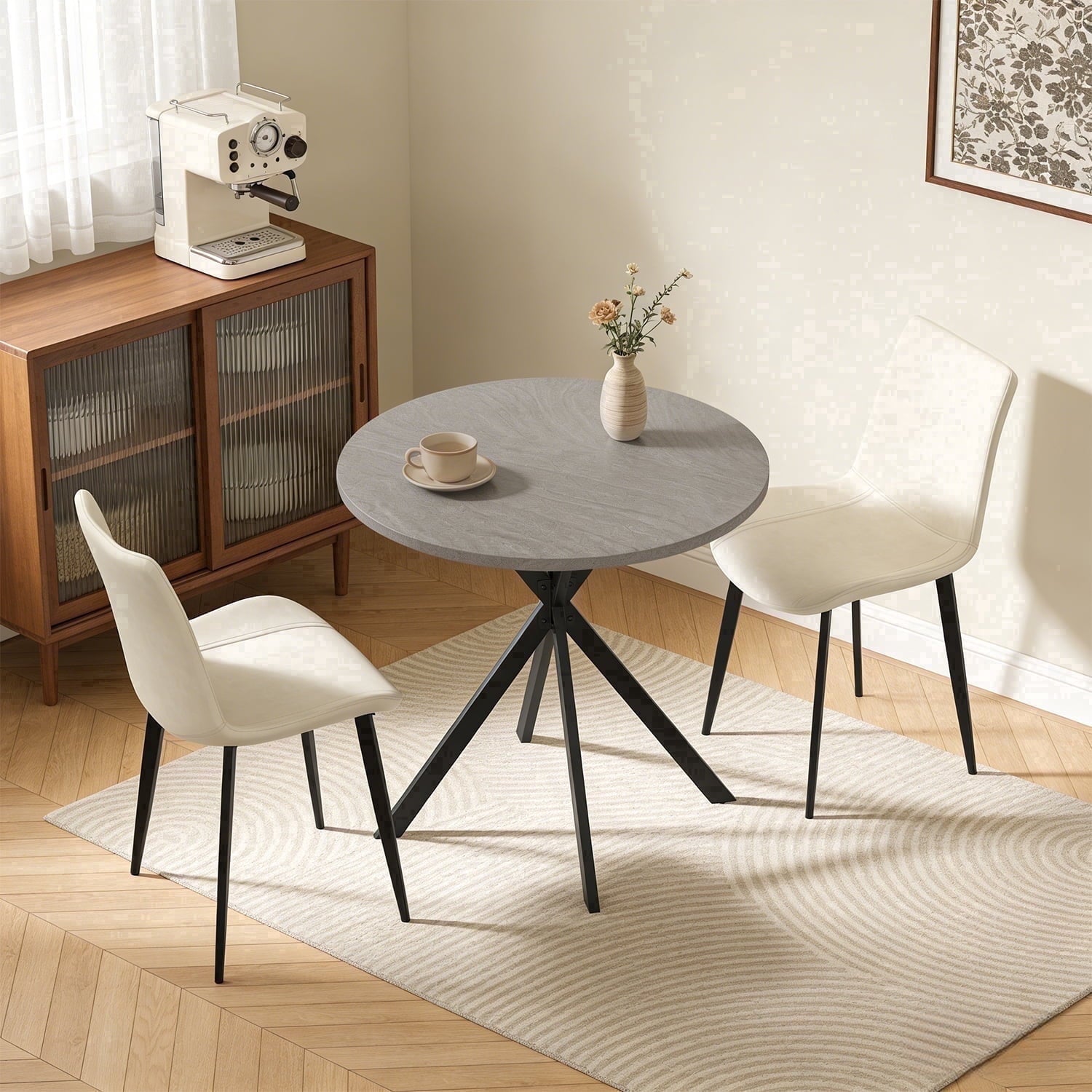 Small Round Dining Table for 2-4 People, 31.7 Modern Round Kitchen Table, Space-Saving Table for Living Dining Room, Coffee ,Apartment