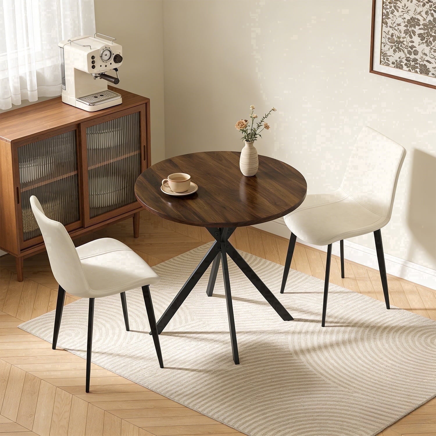 Small Round Dining Table for 2-4 People, 31.7 Modern Round Kitchen Table, Space-Saving Table for Living Dining Room, Coffee ,Apartment
