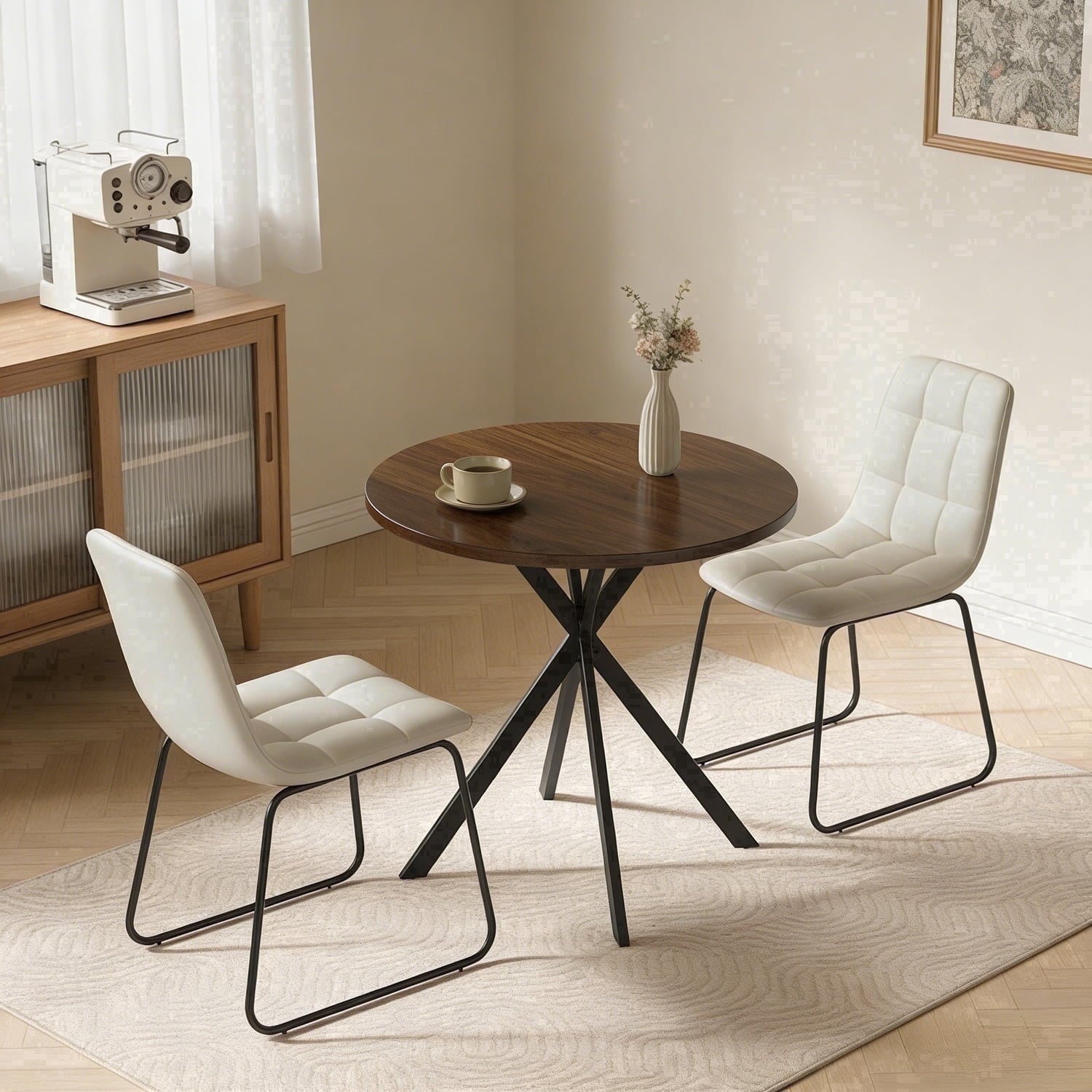 Small Round Dining Table for 2-4 People, 31.7 Modern Round Kitchen Table, Space-Saving Table for Living Dining Room, Coffee ,Apartment