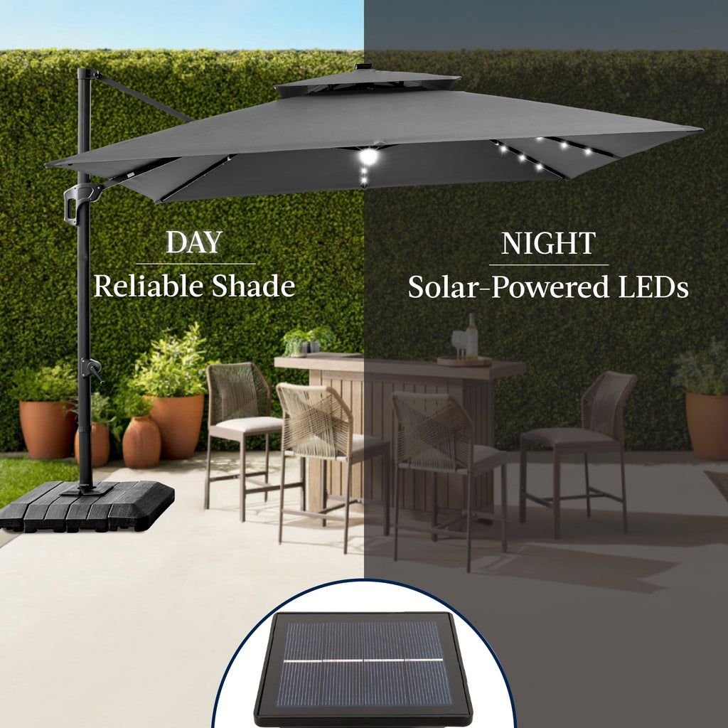 Best Choice Products 12x12ft 2-Tier Square Outdoor Solar LED Cantilever Umbrella w/ 360-Rotating Base   Gray