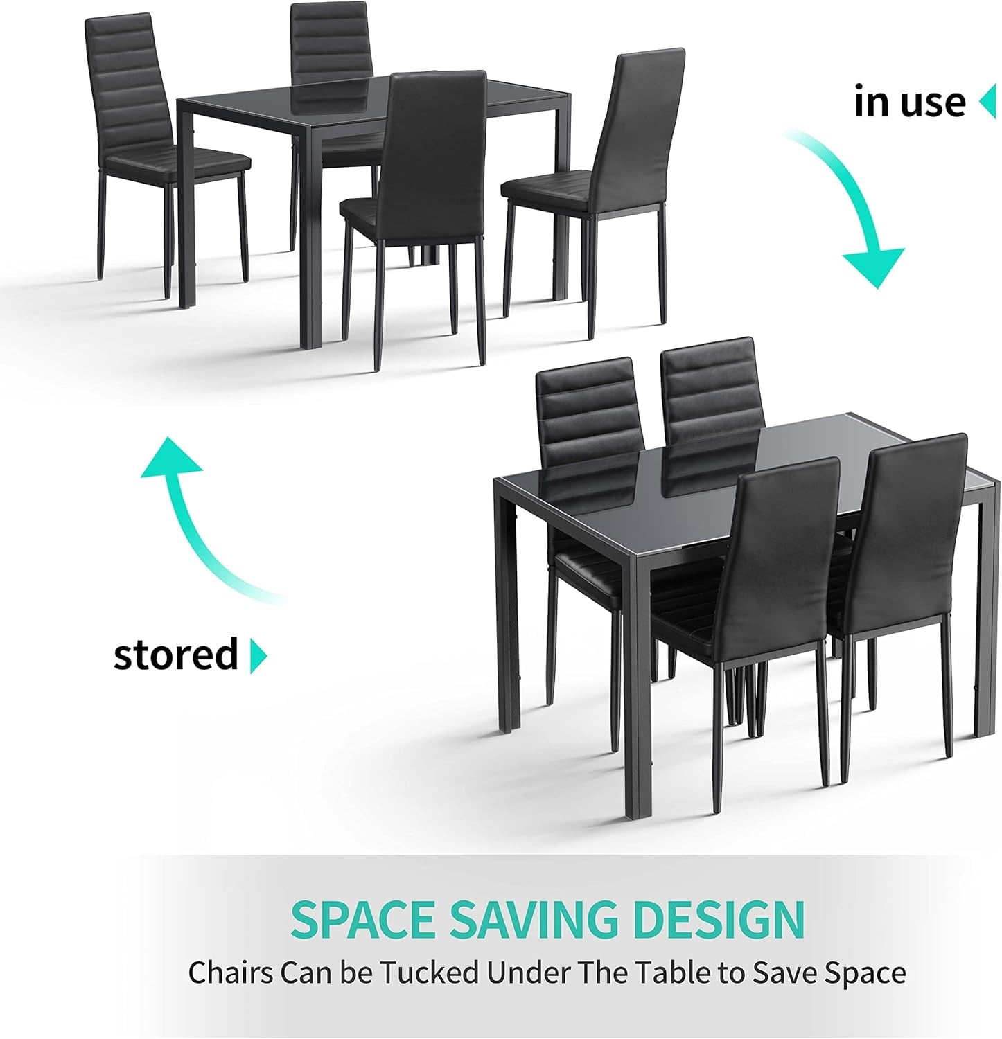 Asofer 5-Piece Dining Table Set for 4, Mid-Century Modern Solid Wood  Kitchen Table and 4 Upholstered Chairs, Small Space Rubberwood Dinette Set for Apartment, Walnut
