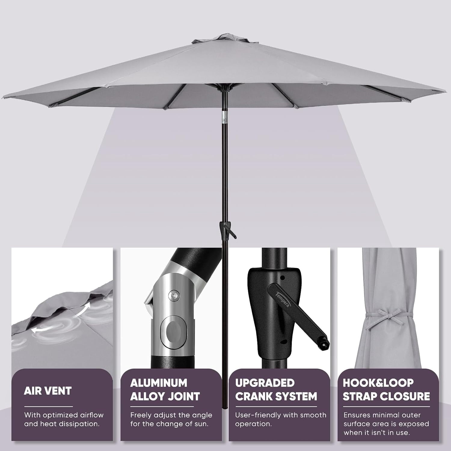 Outdoor Market Table Umbrella with Push Button Tilt and Crank, Large Sun Umbrella with Sturdy Pole and Fade Resistant Canopy