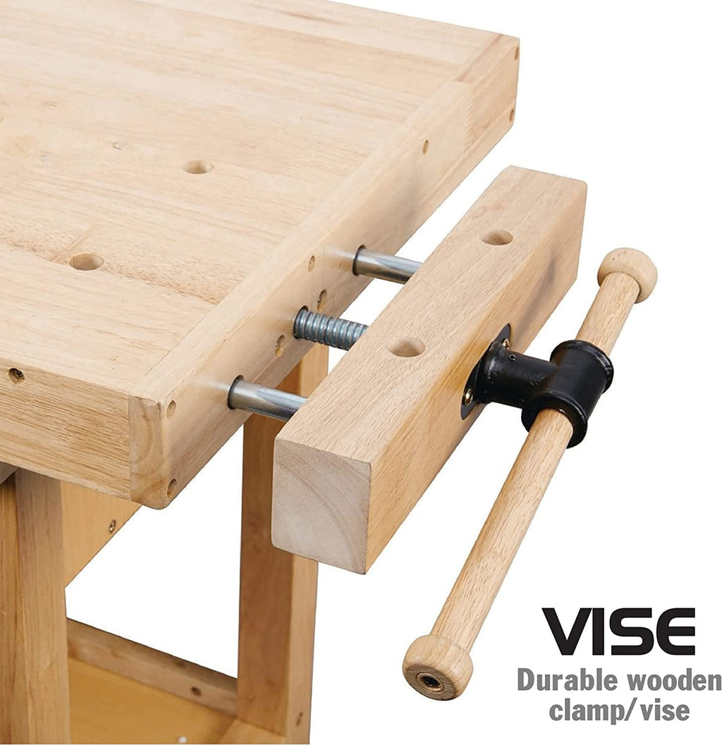 Olympia Tools 48-inch Wood Workbench - 330 lbs Weight Capacity Wooden Workbench for Garage, Workshop and Home - Acacia Woodworking Bench