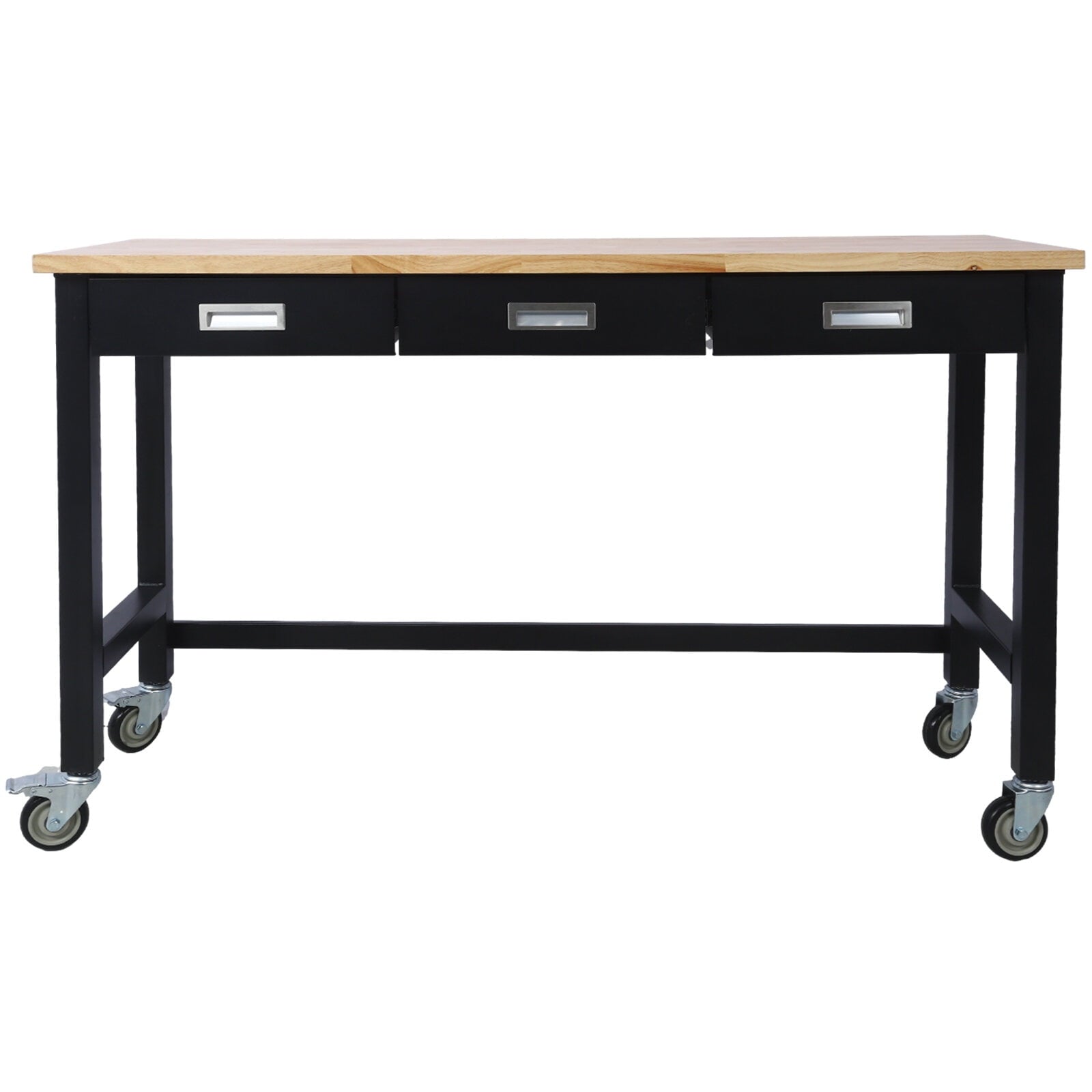 Office Desks 60in Work Bench, Workbench with Drawer Storage, Heavy Duty Bamboo Wood Work Table with Wheels for Garage Home Office,Wooden Office Desks