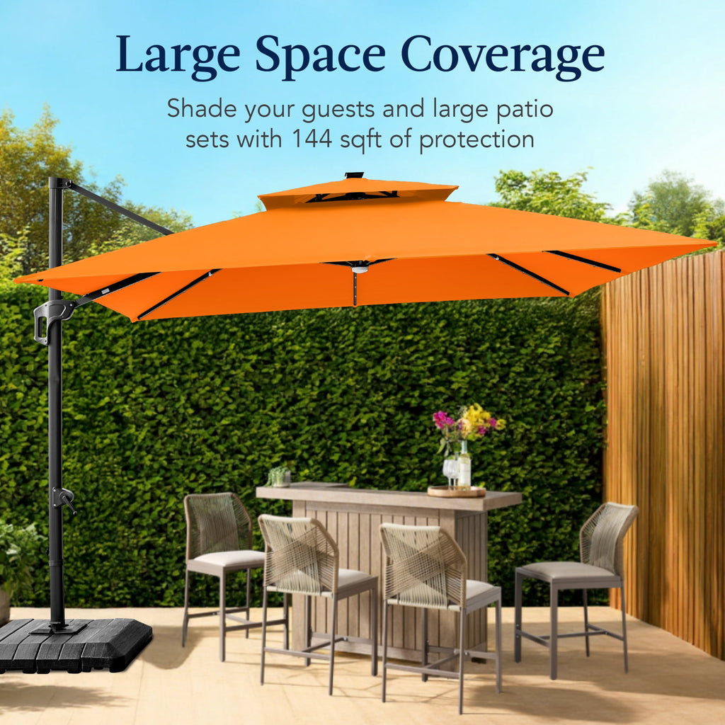 Best Choice Products 12x12ft 2-Tier Square Outdoor Solar LED Cantilever Umbrella w/ 360-Rotating Base   Gray