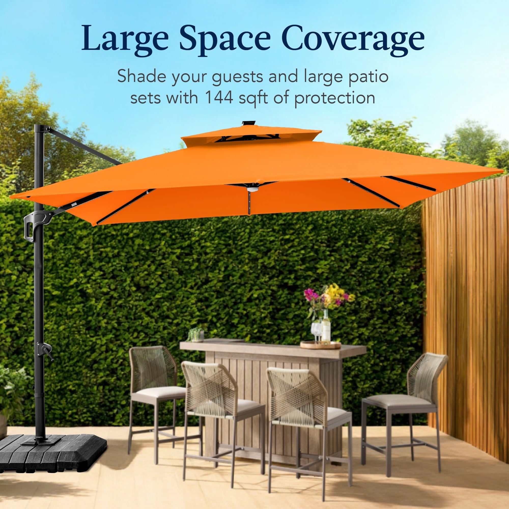 Best Choice Products 12x12ft 2-Tier Square Outdoor Solar LED Cantilever Umbrella w/ 360-Rotating Base   Gray
