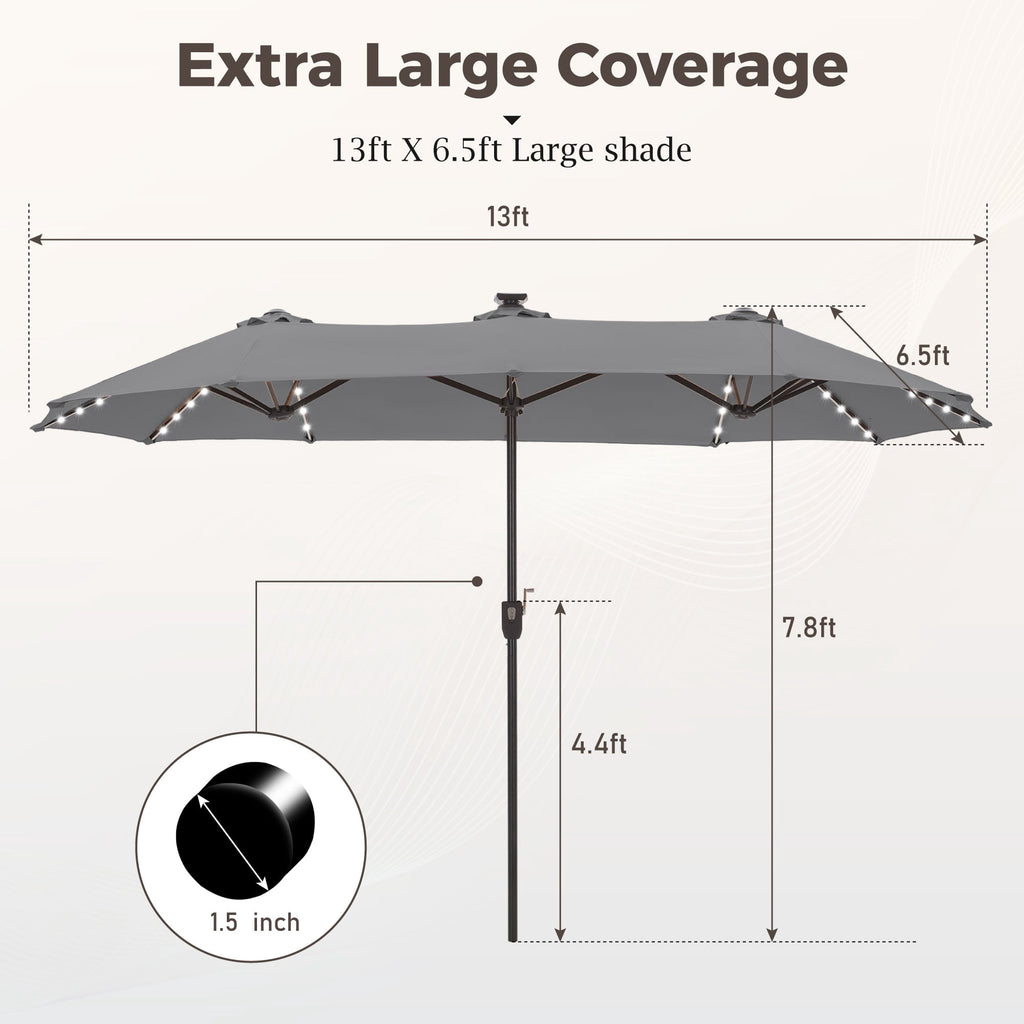 Alpha Joy 13ft Large Double-Sided Outdoor Patio Umbrella with Colorful Solar Lights, Navy Blue