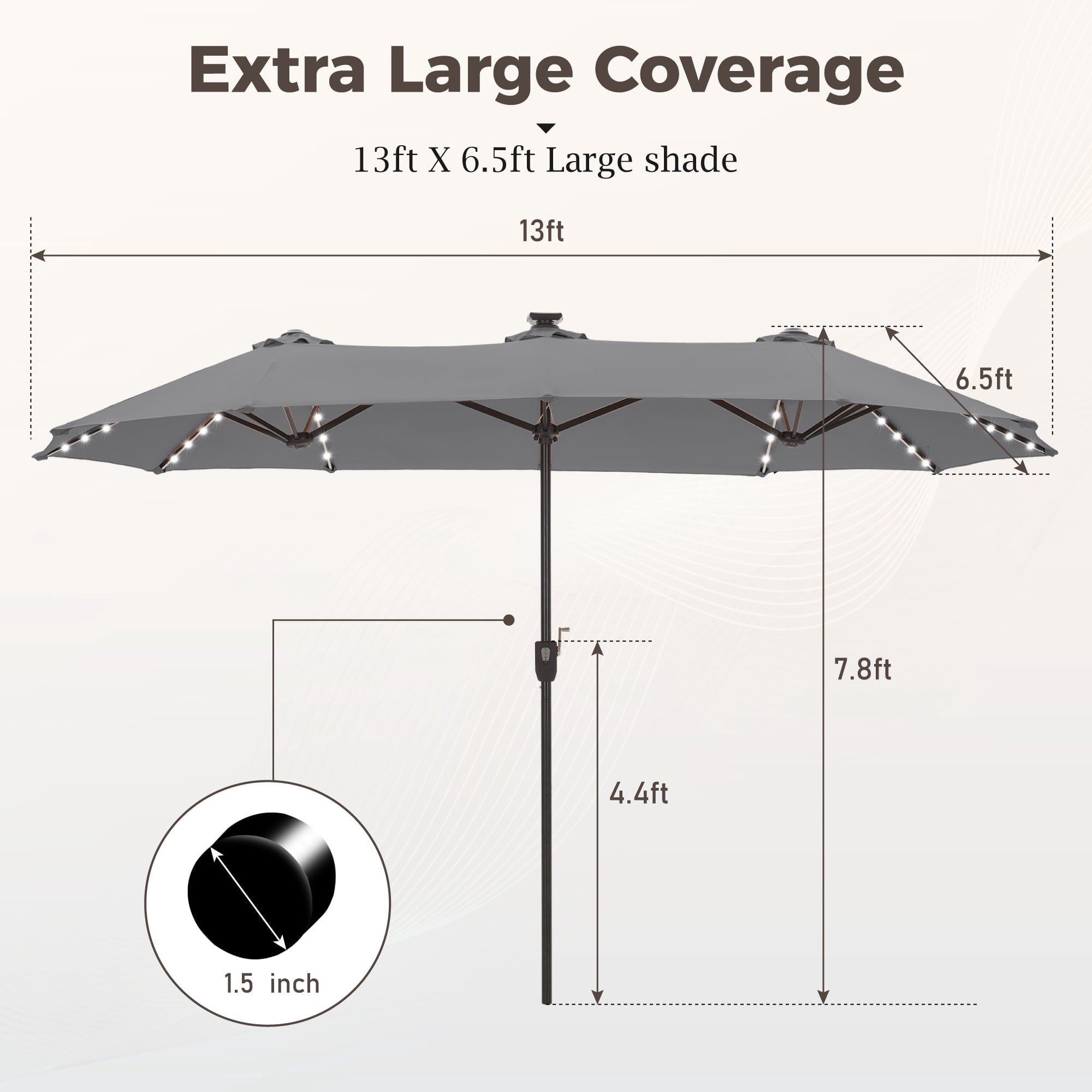 Alpha Joy 13ft Large Double-Sided Outdoor Patio Umbrella with Colorful Solar Lights, Navy Blue