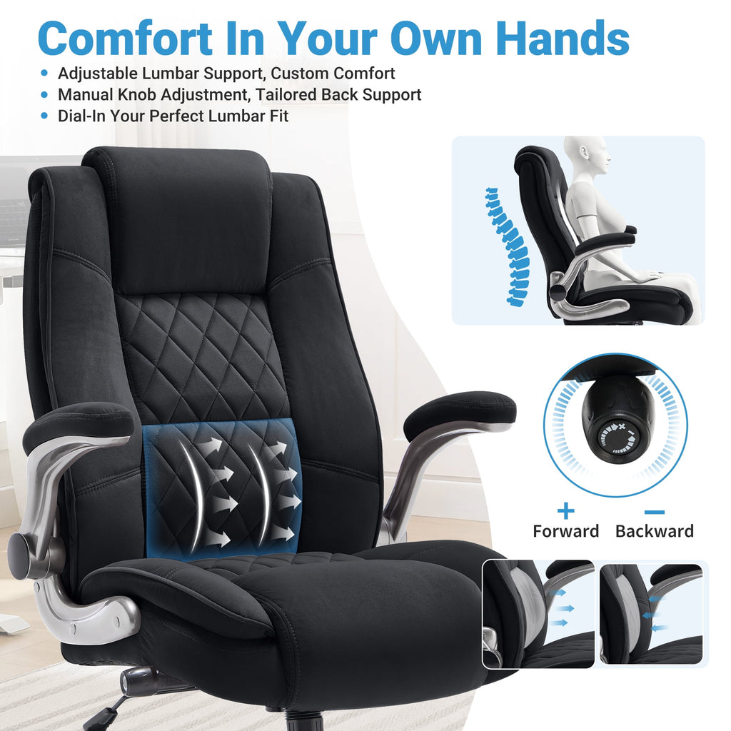 Ergonomic Home Office Chair with Locking Wheels, High-back Desk Chair with Thick Padded Flip-up Armrest, Comfy Executive Chair with Adjustable Lumbar Support for Home & Office & Work