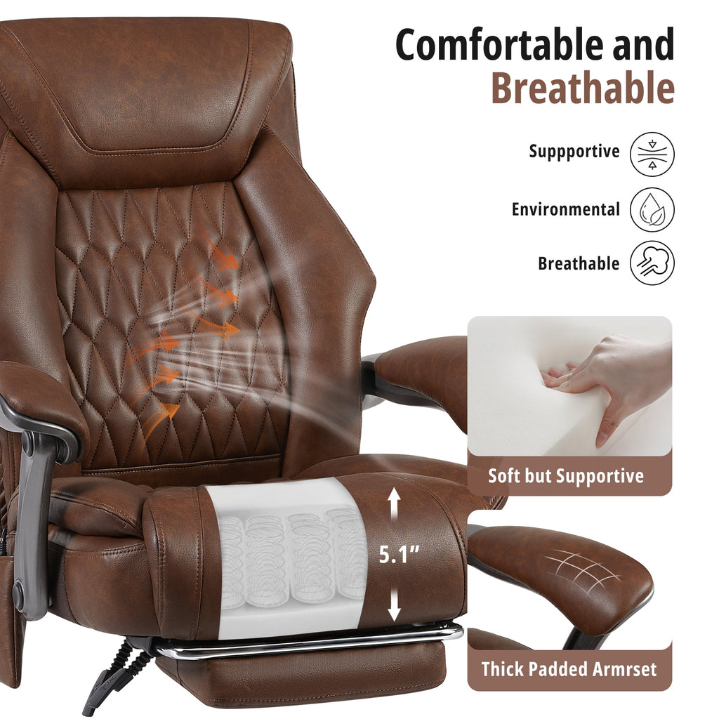 Heated Massage Office Chair with 6 Points Vibration, Reclining Ergonomic Desk Chair with Footrest for Extra Comfort, PU Leather High Back Executive Computer Chair, Thick Padded Massage Chair