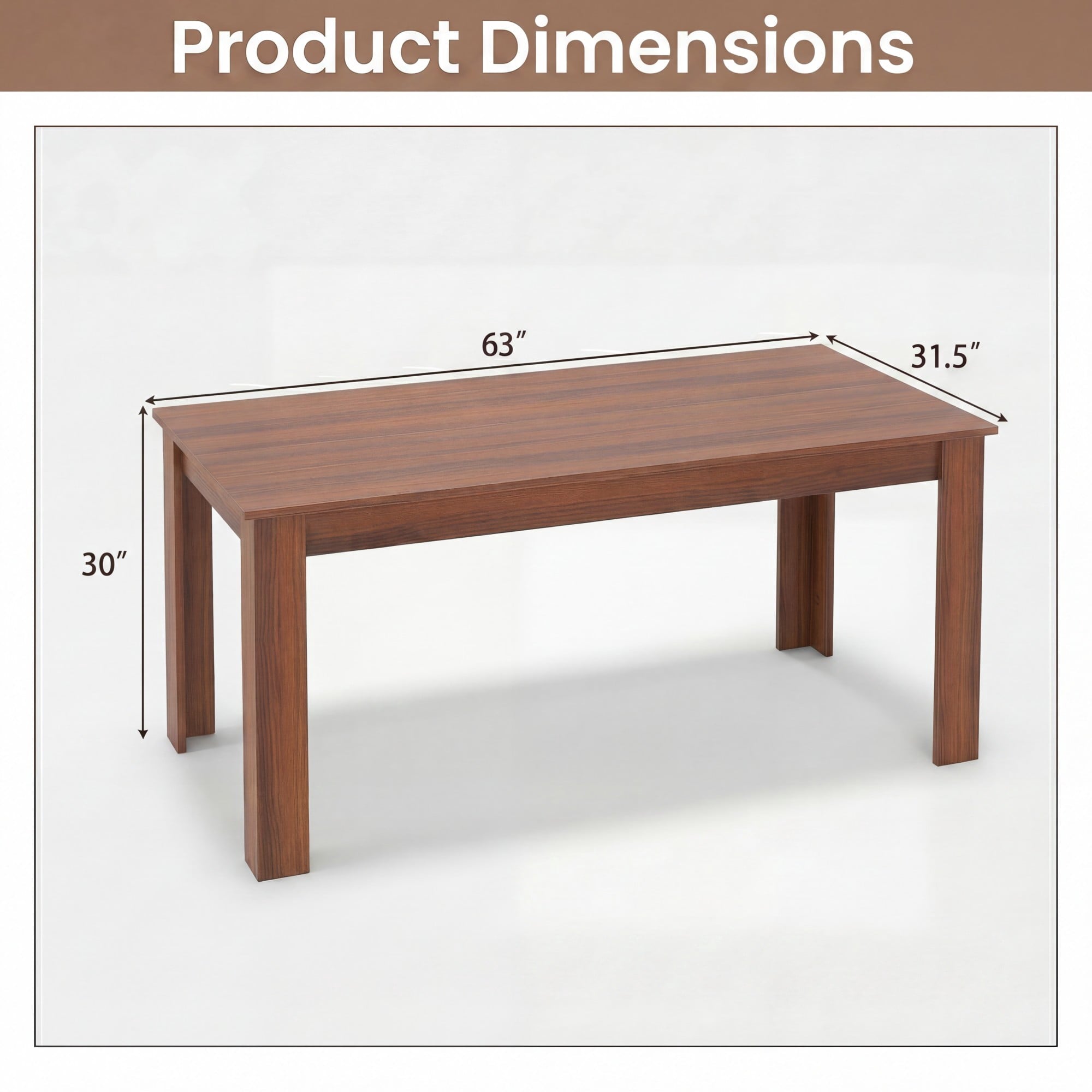 Costway 63 Dining Table Rectangular Modern Kitchen Table For 6 People Home Furniture Gray