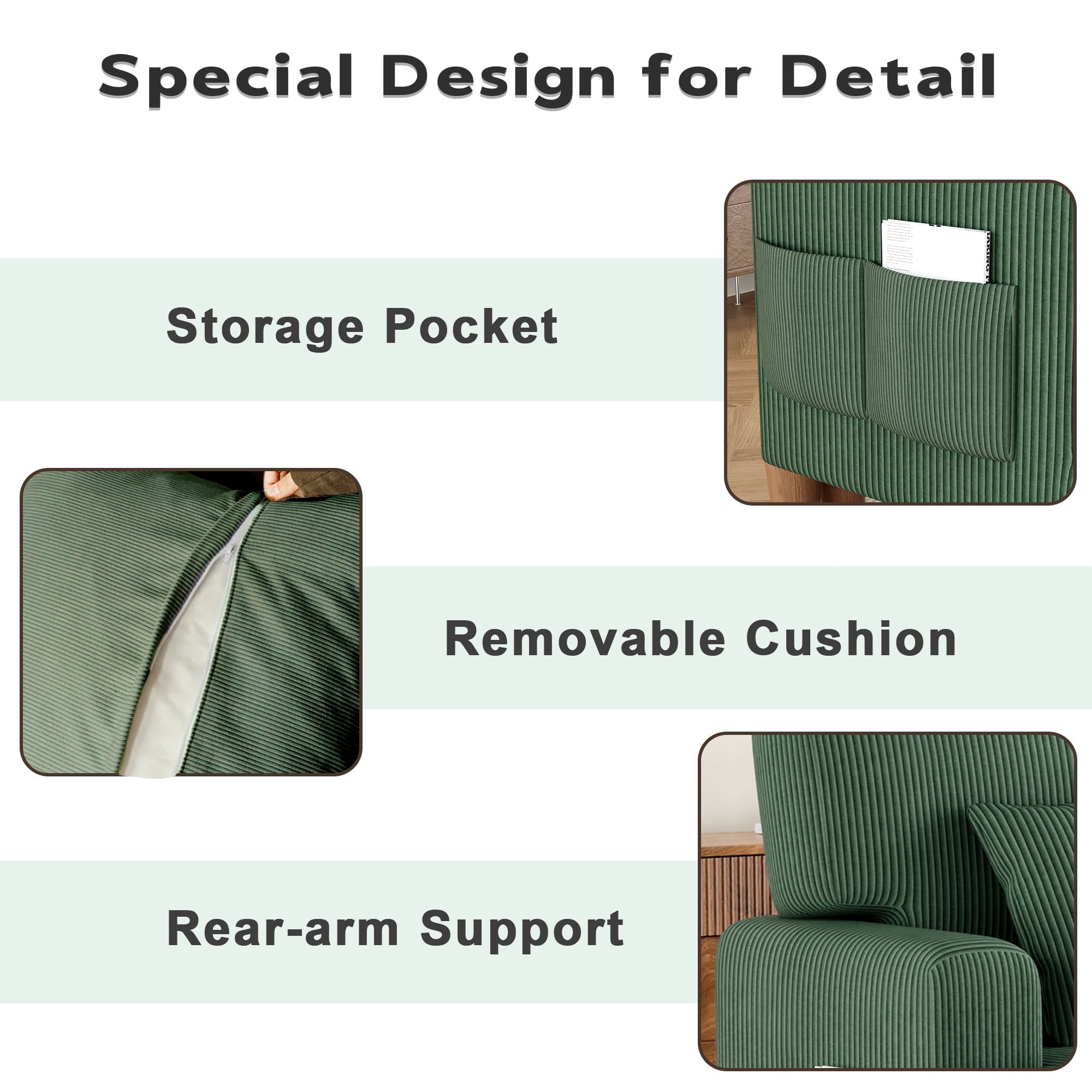 AAQZ 87 Corduroy Sofa Couch for Living Room, 3 Seater Deep Seat Comfy Couch in a Box, 2 Cushions, 2 Pillows Tool-Free Setup,Gray
