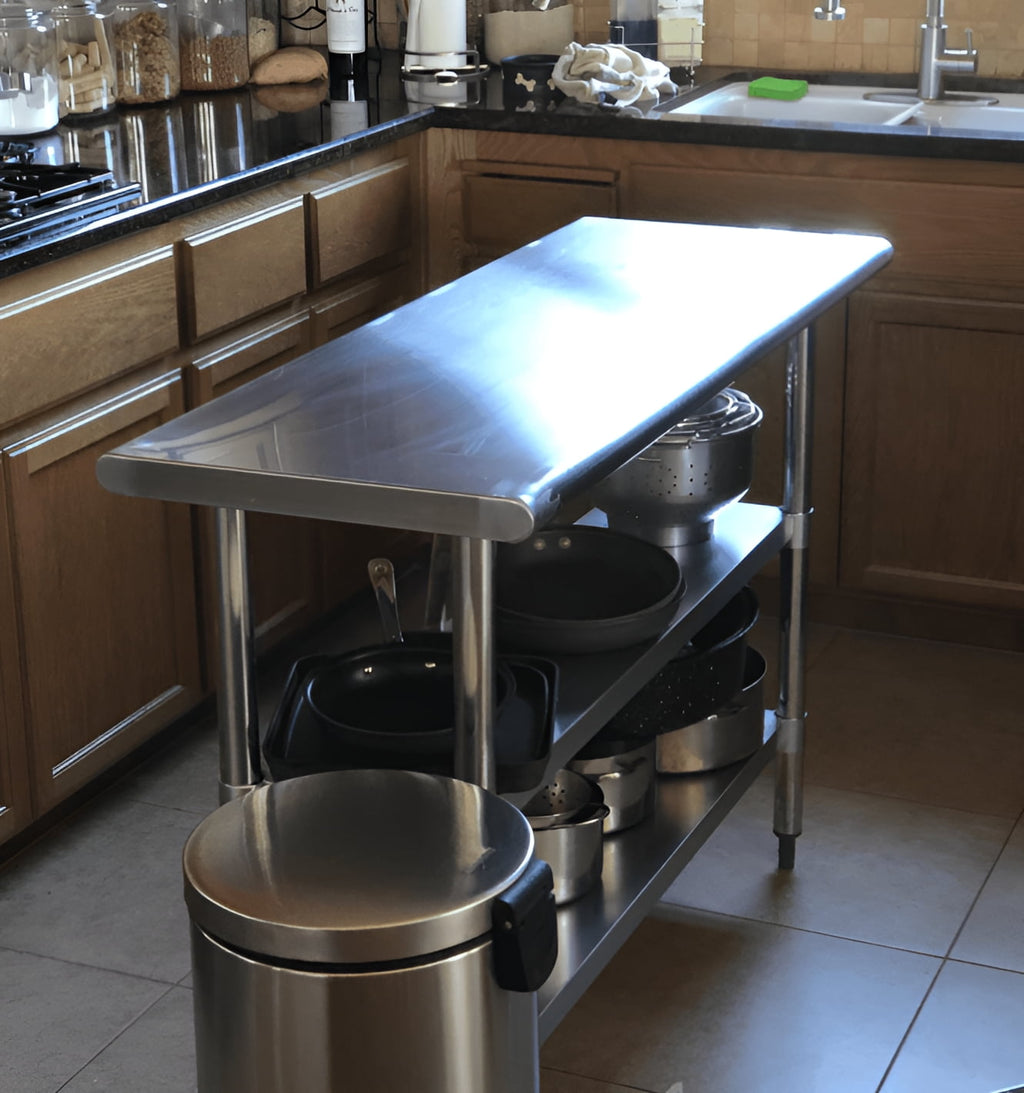 AmGood 60 Long x 30 Deep Stainless Steel Work Table with 2 Shelves and wheels | Commercial & Residential NSF Utility Table | Metal Food Prep Station