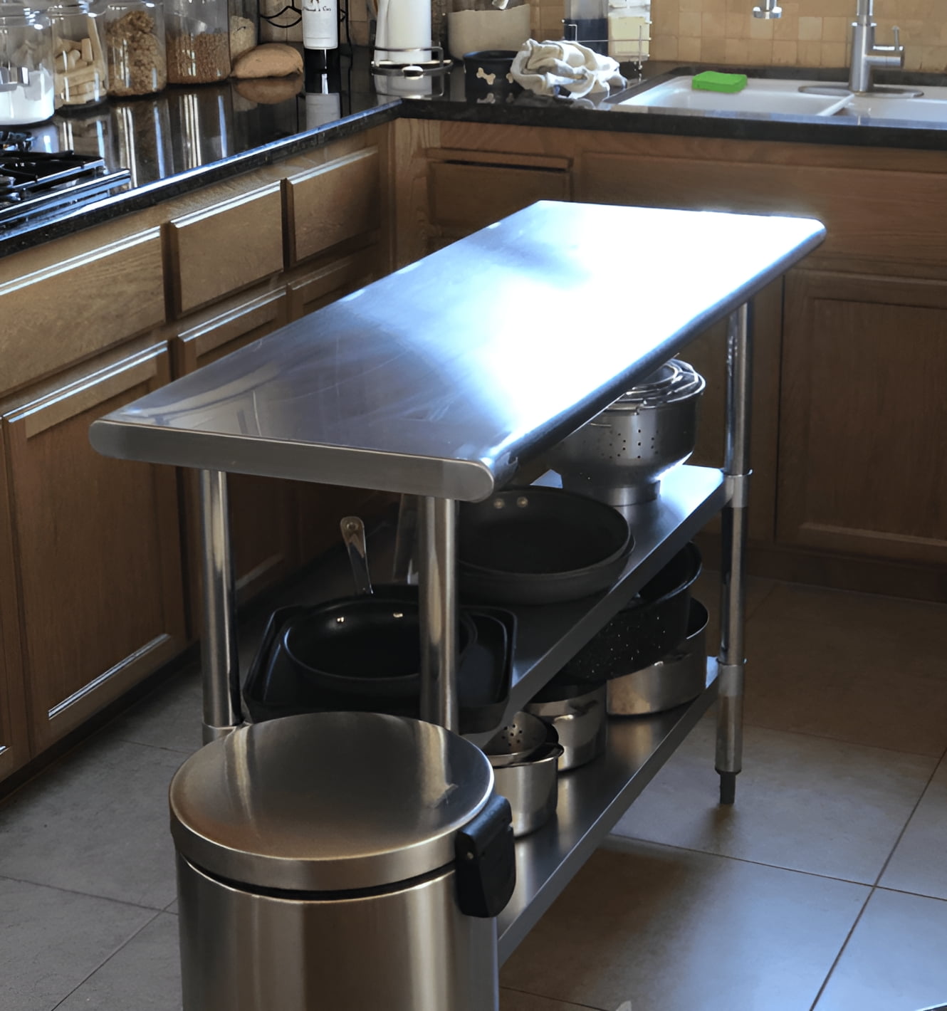 AmGood 60 Long x 30 Deep Stainless Steel Work Table with 2 Shelves and wheels | Commercial & Residential NSF Utility Table | Metal Food Prep Station