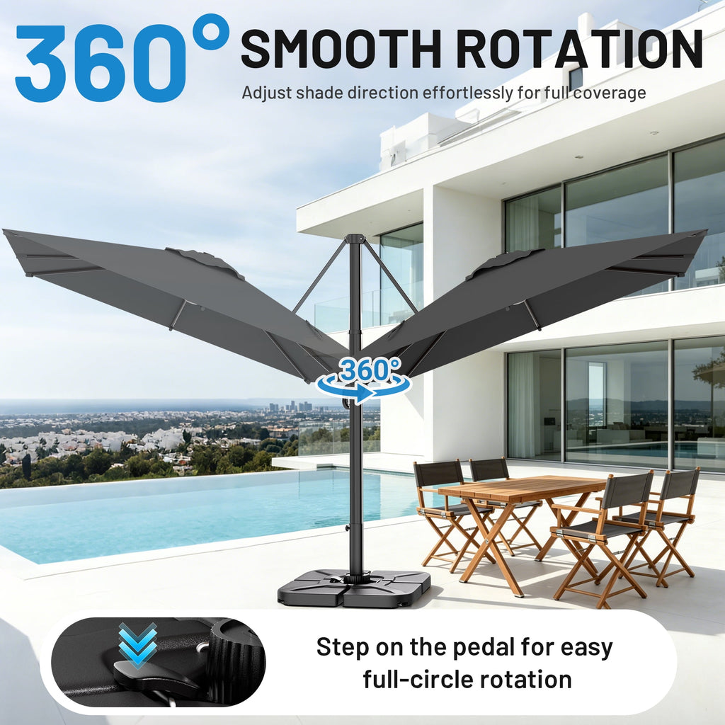 Easthome 10 × 10FT Square Cantilever Patio Umbrella, 360° Rotating Offset Umbrella with Crank, 8 ribs, Outdoor Hanging Roman Umbrella for Garden Deck Backyard, Red