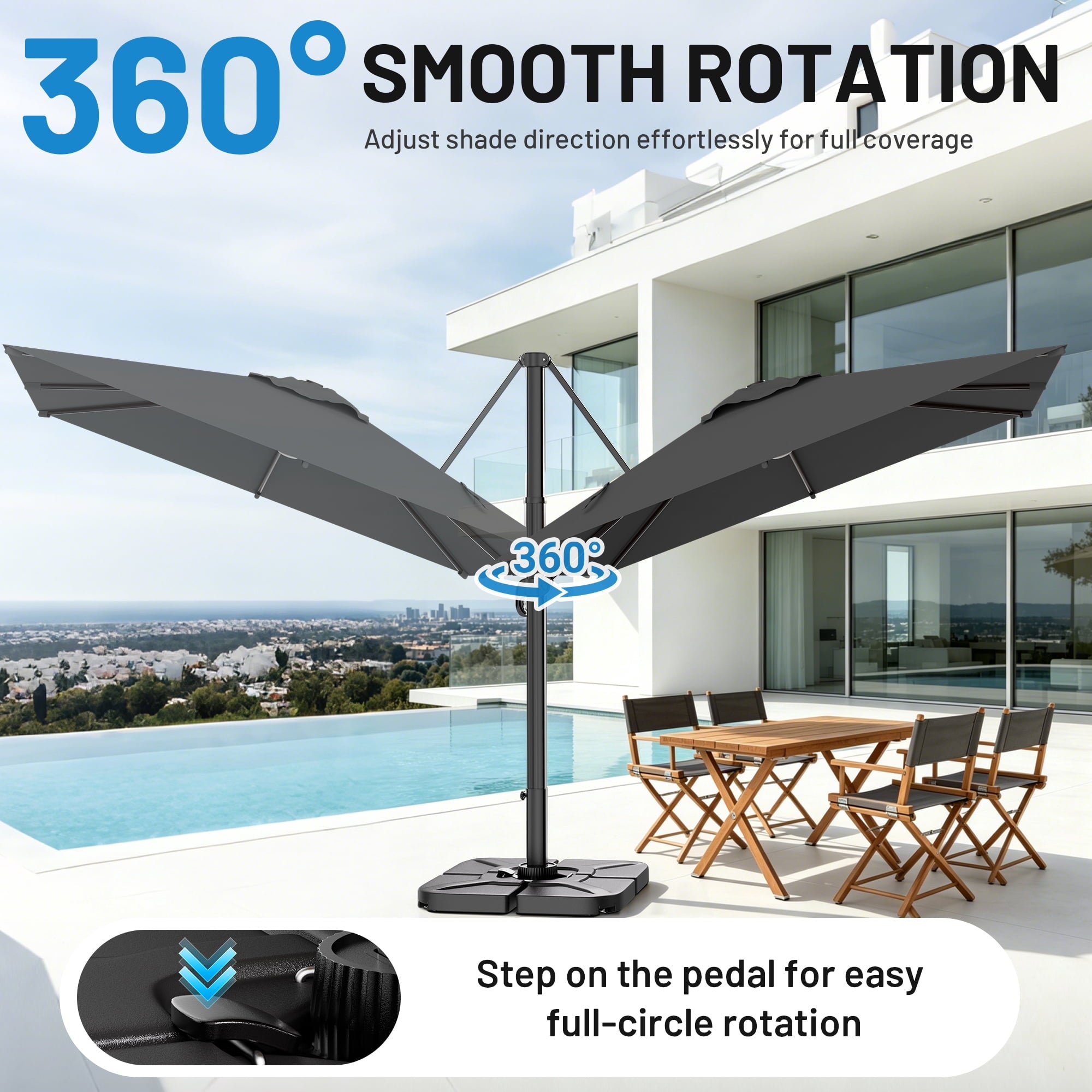 Easthome 10 × 10FT Square Cantilever Patio Umbrella, 360° Rotating Offset Umbrella with Crank, 8 ribs, Outdoor Hanging Roman Umbrella for Garden Deck Backyard, Red