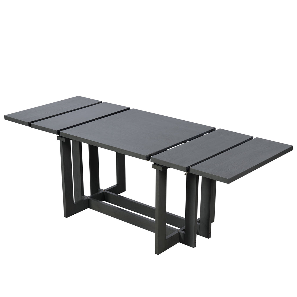 Harper & Bright Designs 7 Pieces Retro Dining Set for 6, Wood Rectangular Table with Designed Trestle Base and 6 Upholstered Chairs for Dining Room and Kitchen, Grey