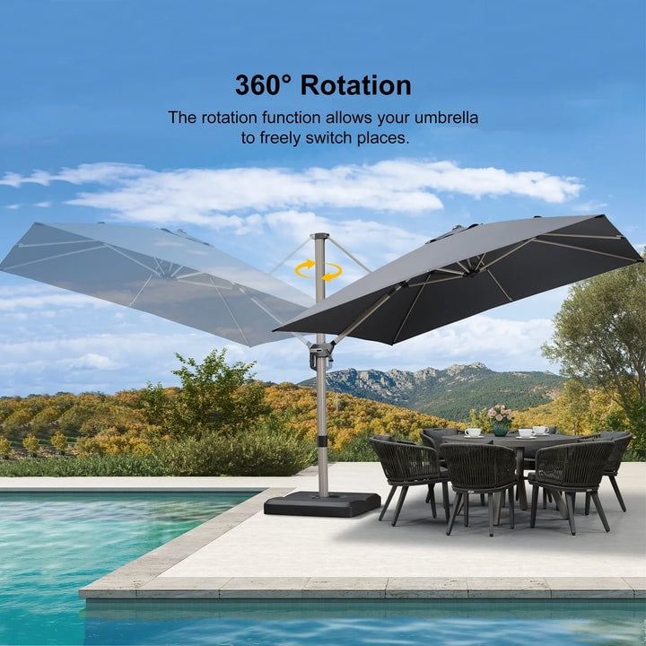 PURPLE LEAF Patio Umbrella with Base Included, 10ft Outdoor Aluminum Cantilever Umbrella with 360° Rotation, Aluminum Large Offset Umbrella for Outdoor Garden Pool, Beige