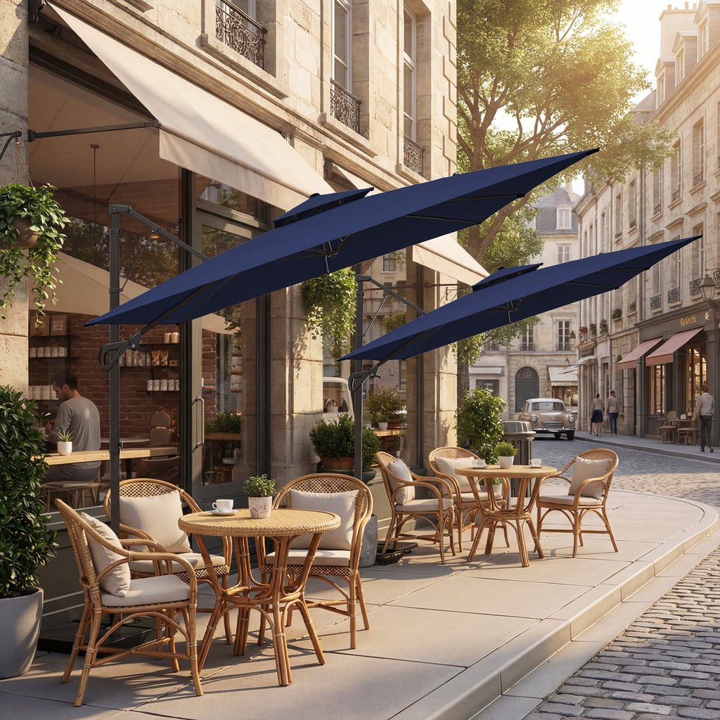 FUNDAZE 10x10ft Cantilever Patio Umbrella with Cross Base & Cover, Waterproof UV Resistant for Garden Poolside Cafe & Deck, Beige