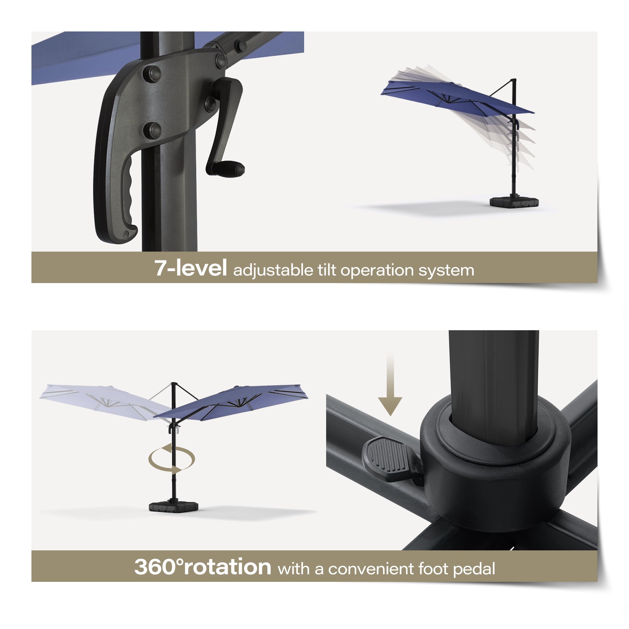 LAUSAINT HOME Outdoor Patio Umbrella, 10 Feet Large Cantilever Windproof Offset Umbrella with 360-degree Rotation for Backyard,Pool,Lawn,Deck,Gray