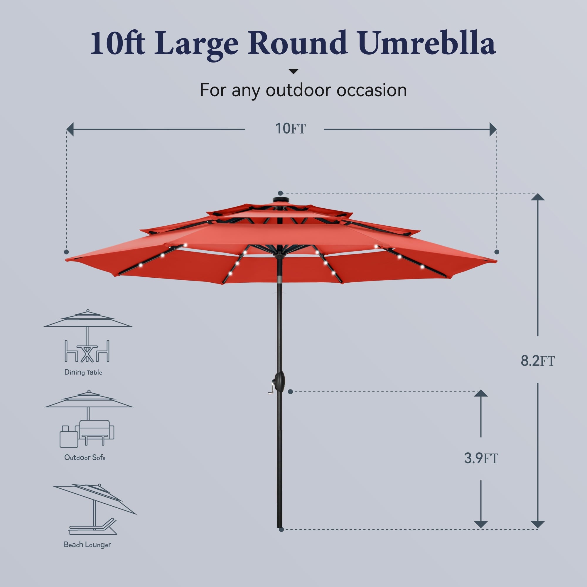 Summit Living 10ft Patio Umbrella with Solar Lights 3-Tier Vented Outdoor Market Umbrella with Auto-Tilt – Beige