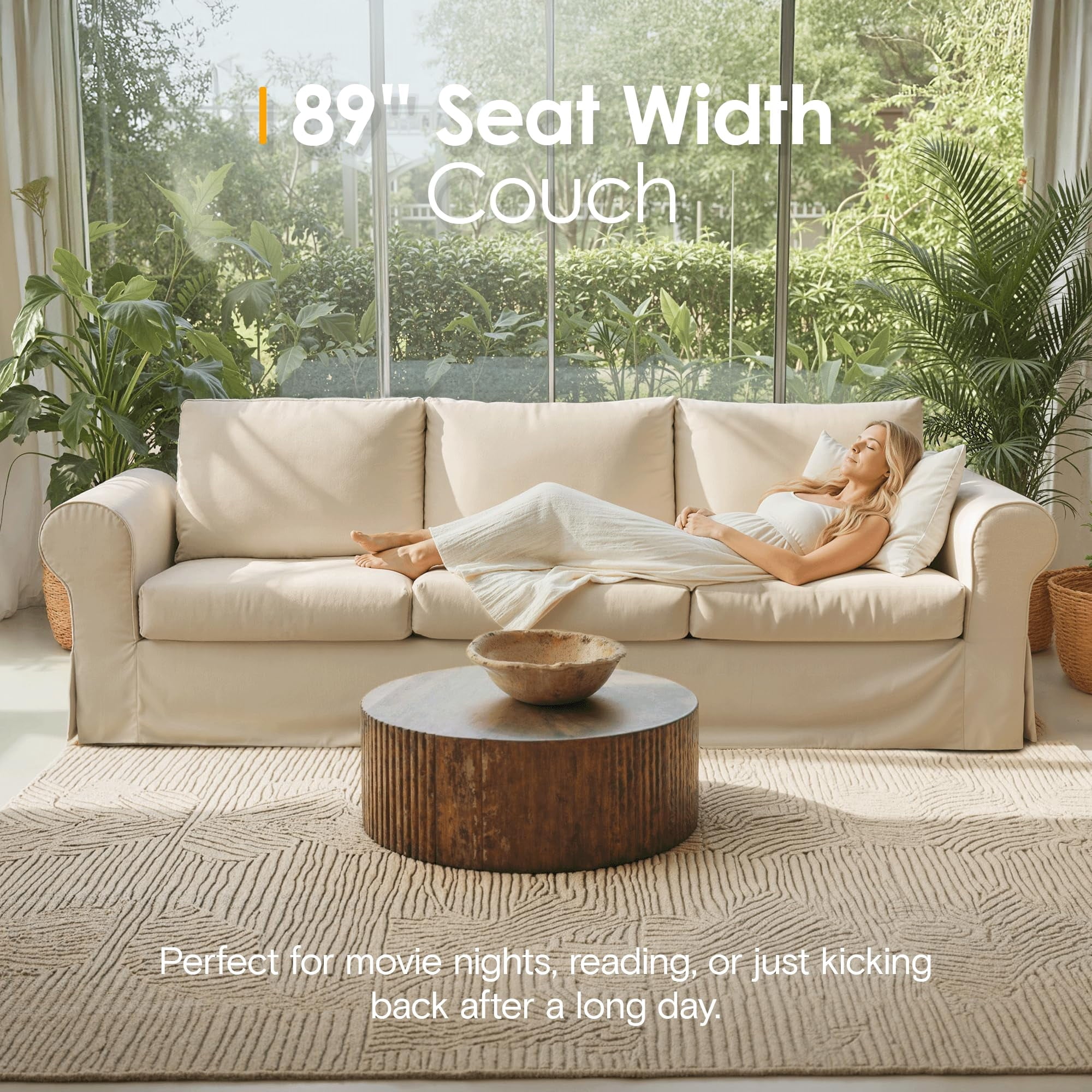 Vorthio 3-Seater Farmhouse Sofa, Deep Seat Couch with High Back Support, Removable Washable Cover, Grey