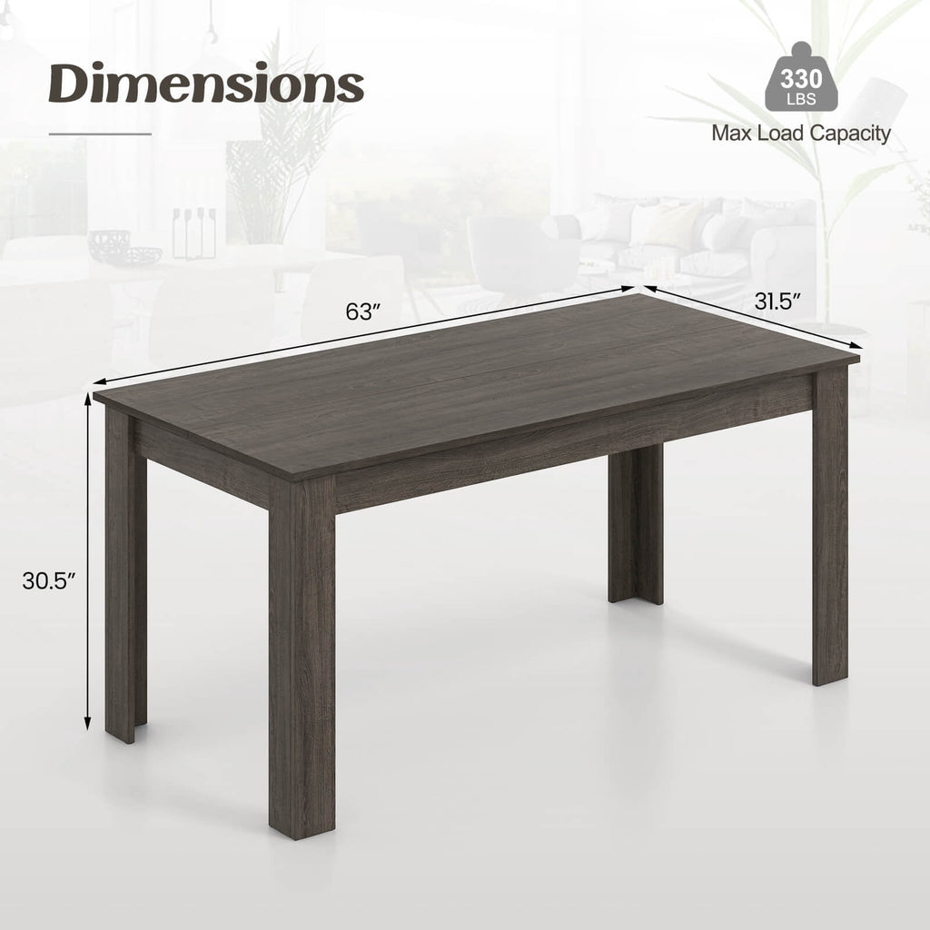 Costway 63 Dining Table Rectangular Modern Kitchen Table For 6 People Home Furniture Gray