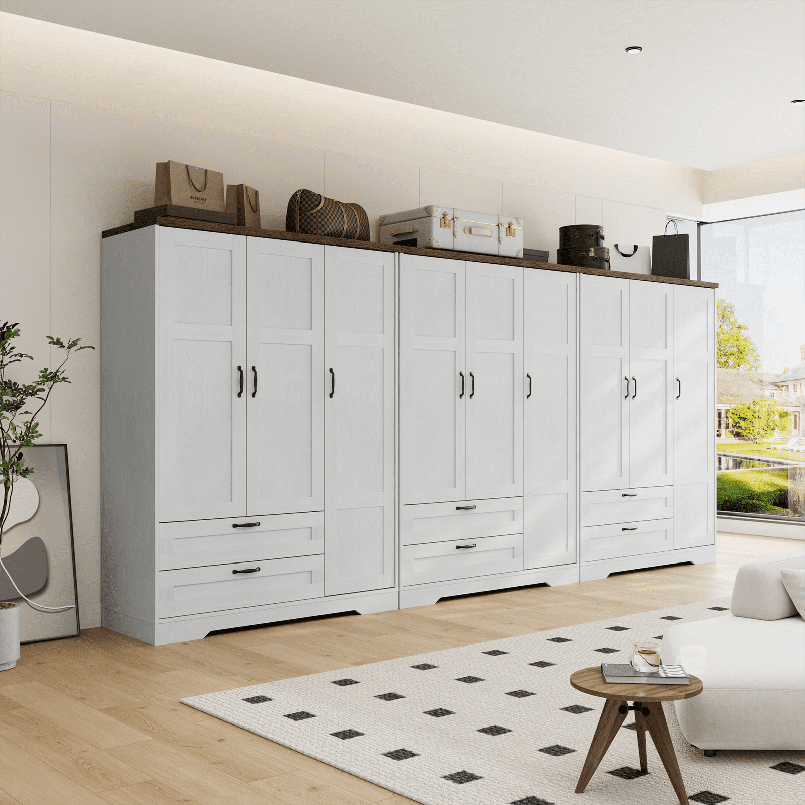 Brafabhome 71H Armoire Wardrobe Closet with 2 Drawers, Farmhouse 2 Doors Armoire Cabinet with Hanging Rod, Modern Freestanding Wardrobe Clothes Cabinet for Bedroom | Gray