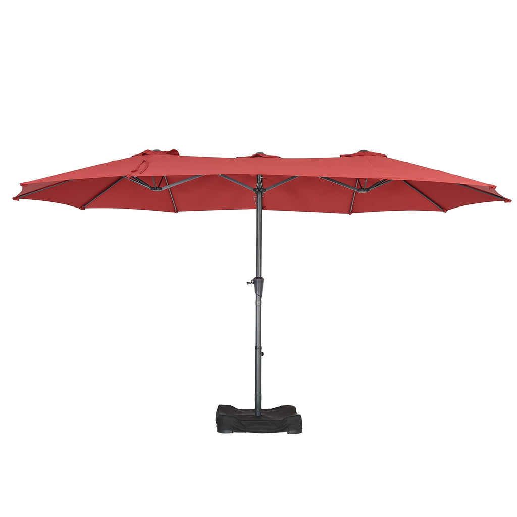 Ainfox 15ft Large Patio Umbrella with Solar Lights, Double-Sided Outdoor Rectangle Table Umbrellas with Sand Bag Base，Beige