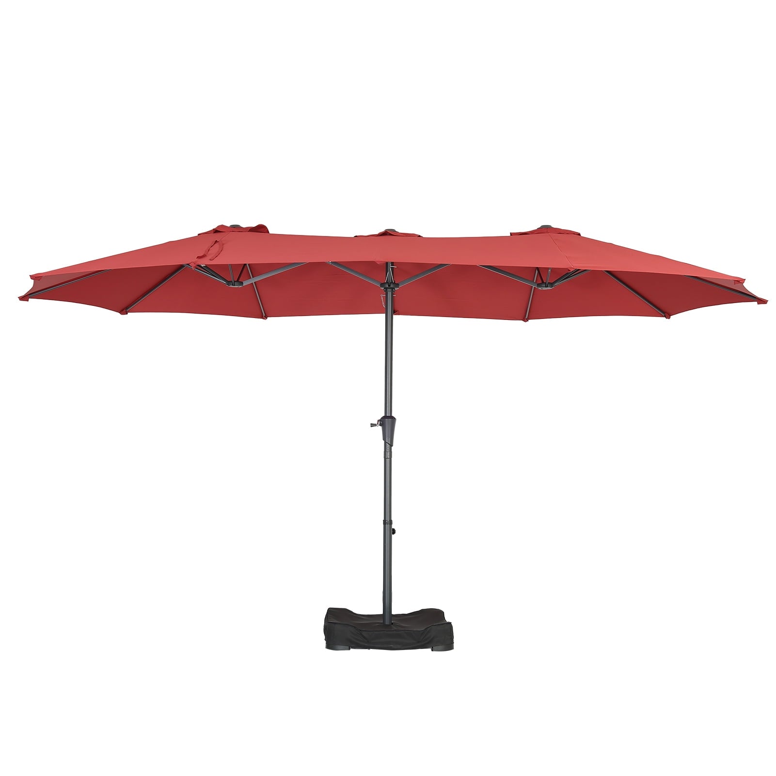 Ainfox 15ft Large Patio Umbrella with Solar Lights, Double-Sided Outdoor Rectangle Table Umbrellas with Sand Bag Base，Beige