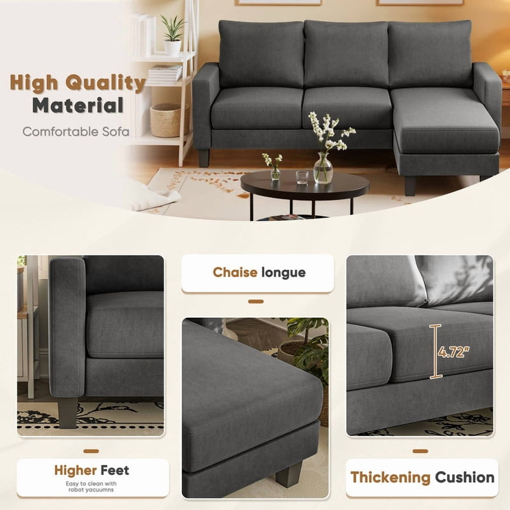 Homall Convertible Sectional Sofa Couch, Modern Linen Fabric L-Shaped Couch 3-Seat Sofa Sectional with Reversible Chaise for Small Living Room, Apartment and Small Space, Light Gray