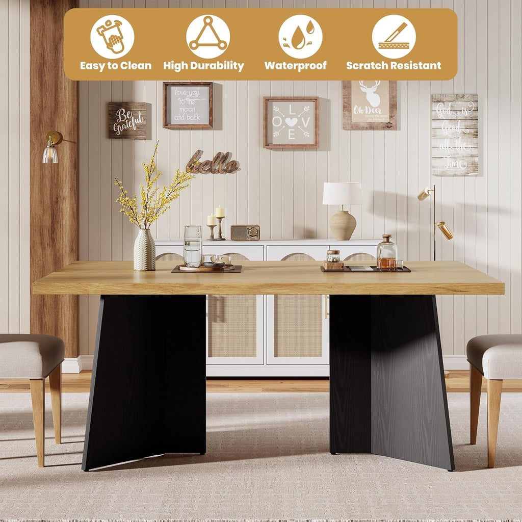 Dining Table for 6-8 People - 63 Modern Long Kitchen Table with Large Tabletop & Heavy Duty Pedestal Legs, Dinner Table for Kitchen, Conference Room, Home, Walnut