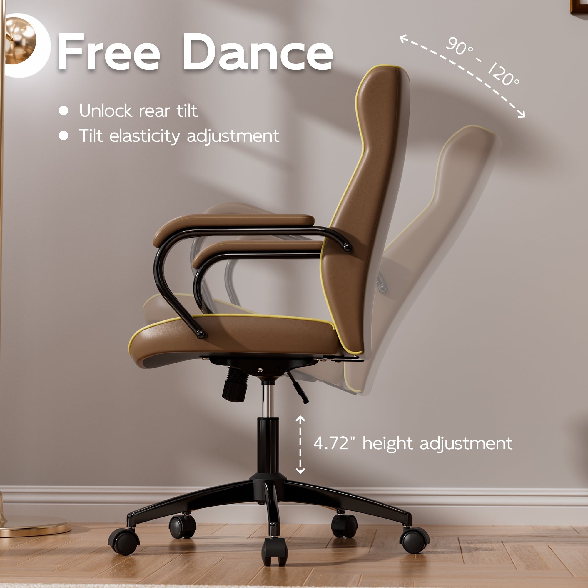 HomeZeer White and Gold Office Chair, Ergonomic High Back Executive Desk Chair with Wheels and Arms, Modern PU Leather Computer Chair with Rocking Function, White(Set of 2)