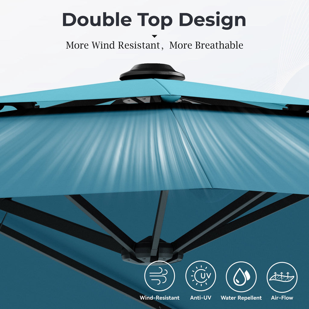 Alpha Joy 15ft Dual-Layer Outdoor Patio Umbrella Extra-Large Double-Sided Garden Umbrella with Ventilation and Base - Beige