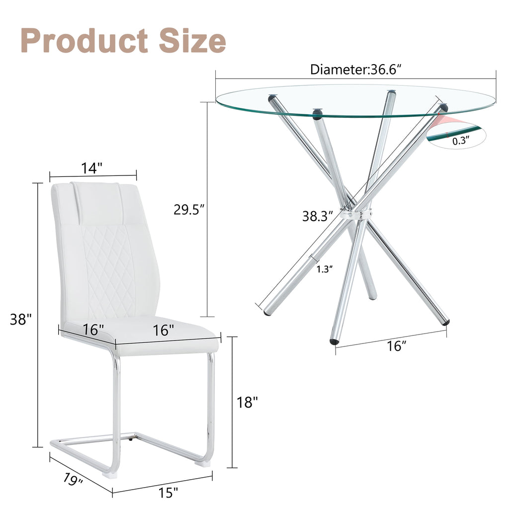 LUFTUT 36.6 Round Glass Dining Table, Modern Gold Base Kitchen Table, Small Space Bistro Table, Clear Tempered Glass Top for Apartmen