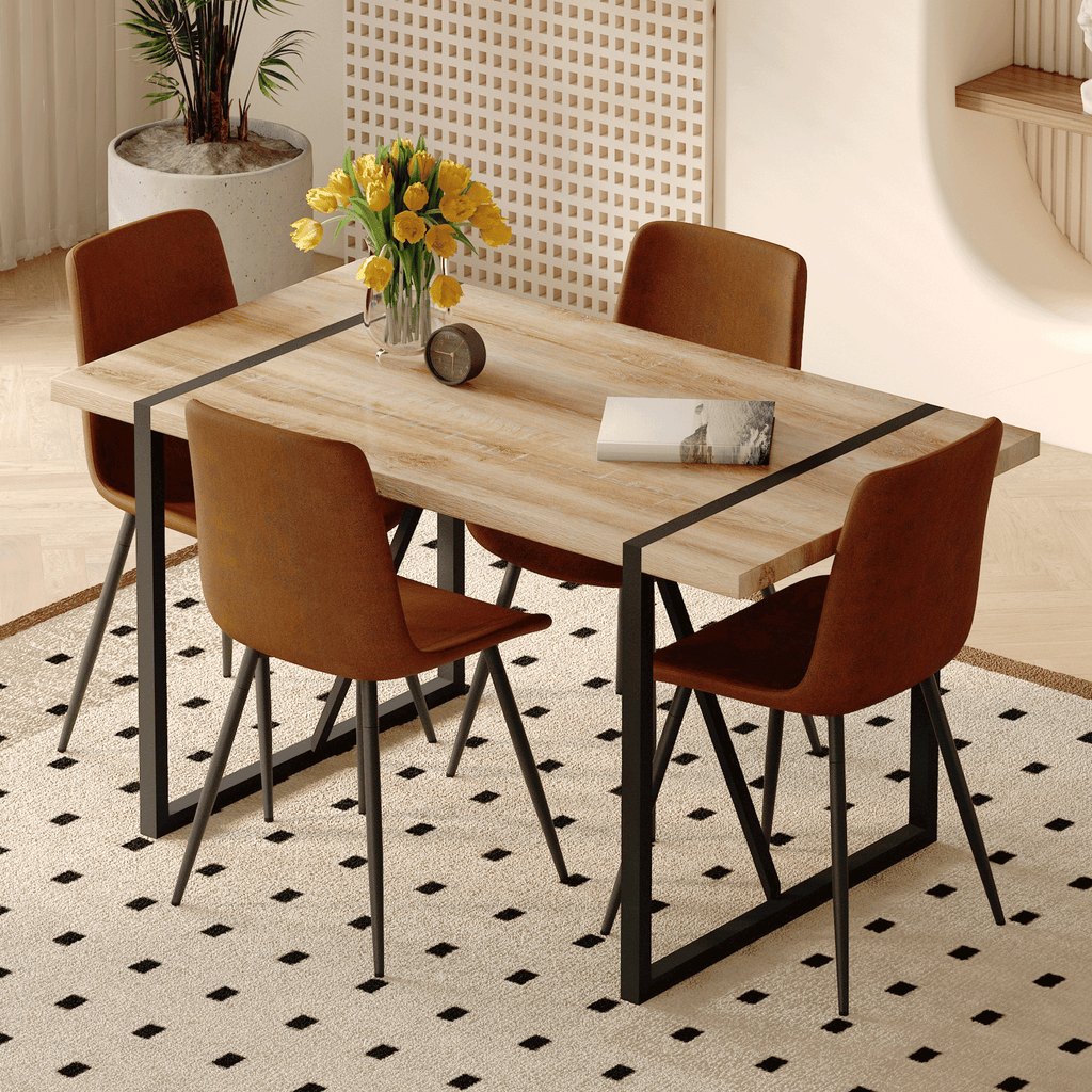 JUFU 55 Dining Table Set for 4, Modern Table and Chairs Set of 4, 5 Piece Dining Table Set Include Wooden Kitchen Table and 4 Faux Leather Chairs Ideal for Kitchen Dining Room Easy to Assemble