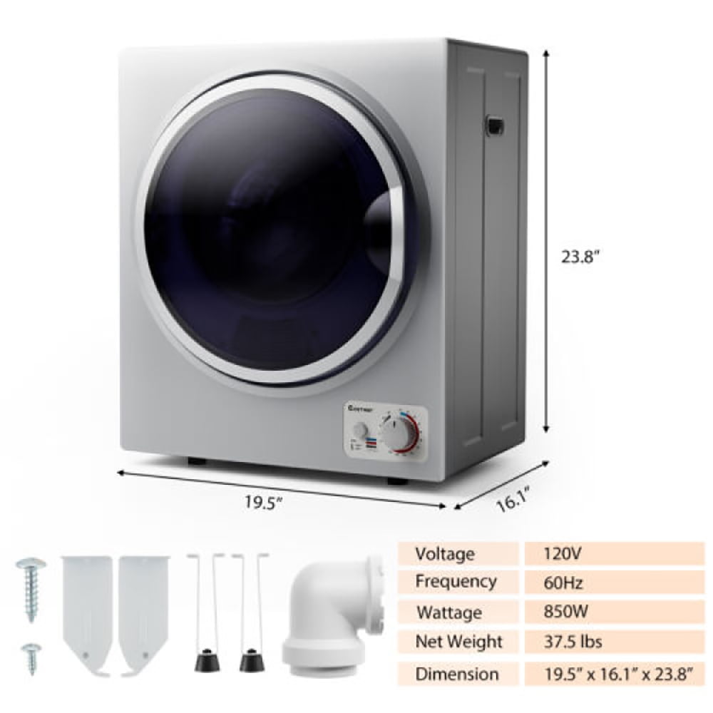 Resenkos 1.5 Cu .ft Clothes Dryer with with Stainless Steel Wall Mount-Silver, Portable Clothes Dryer, Compact Dryer for laundry