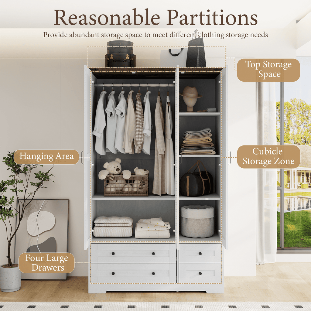 Brafabhome 71H Armoire Wardrobe Closet with 2 Drawers, Farmhouse 2 Doors Armoire Cabinet with Hanging Rod, Modern Freestanding Wardrobe Clothes Cabinet for Bedroom | Gray