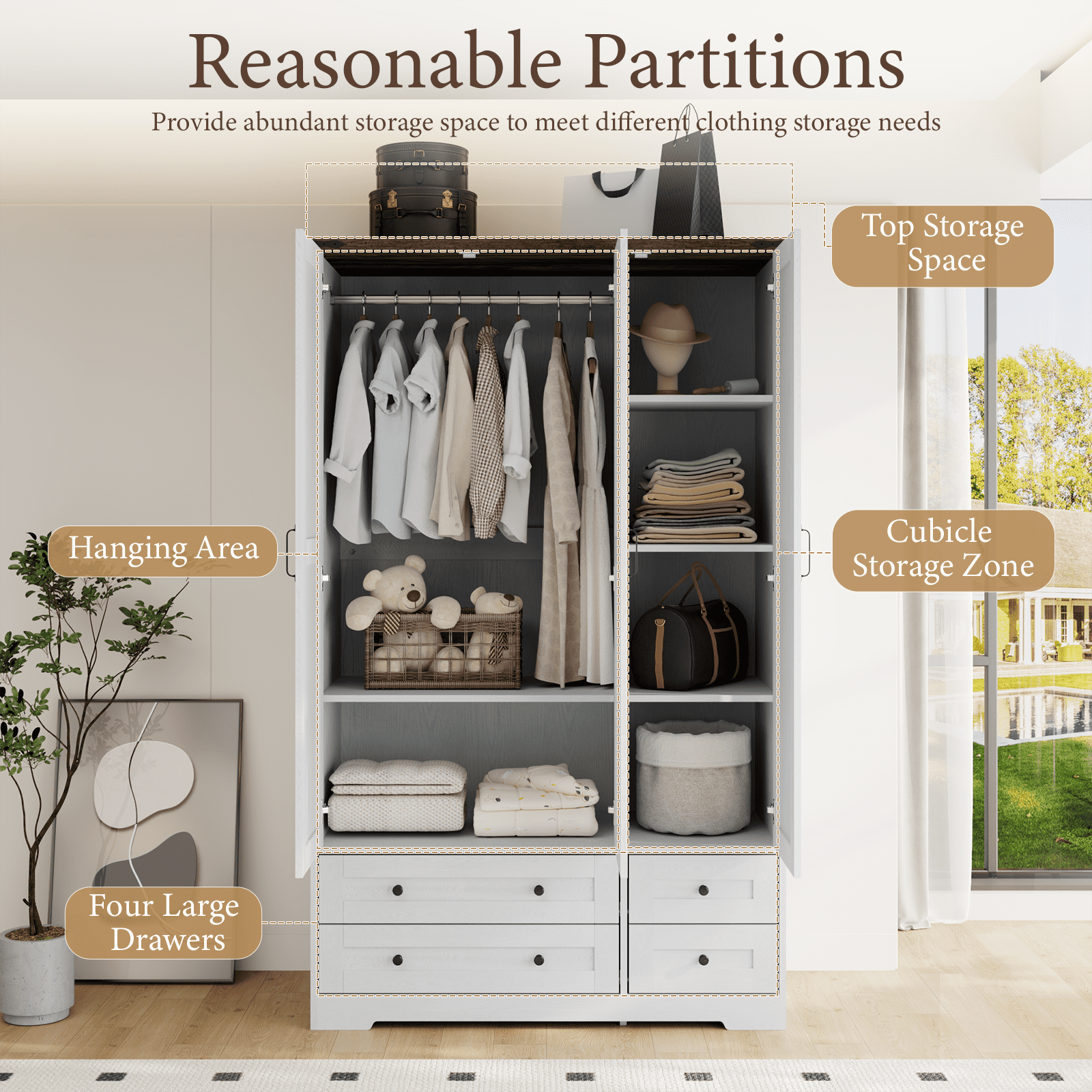 Brafabhome 71H Armoire Wardrobe Closet with 2 Drawers, Farmhouse 2 Doors Armoire Cabinet with Hanging Rod, Modern Freestanding Wardrobe Clothes Cabinet for Bedroom | Gray