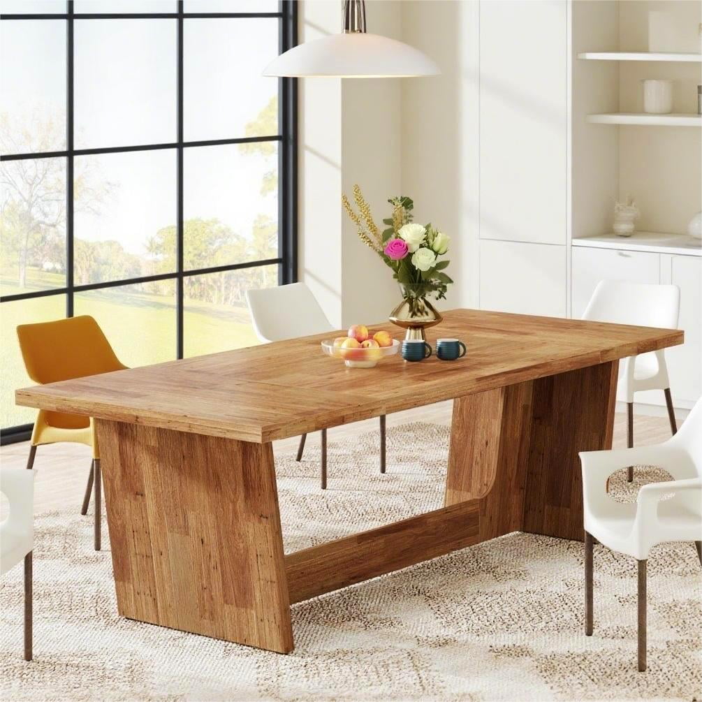 Fnova 70.87 Rectangular Dining Table for 4-6 People, Farmhouse Wood Kitchen Table with Sturdy Legs, Easy to Assemble