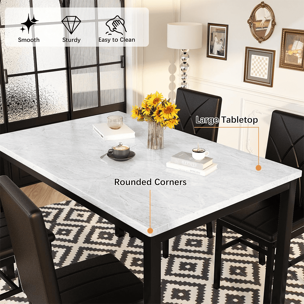 LinkRomat 5-Piece Faux Marble Dining Table Set for 4, Modern Kitchen Table with Chairs, Dinette Dining Room Furniture Set for Compact Space Saving