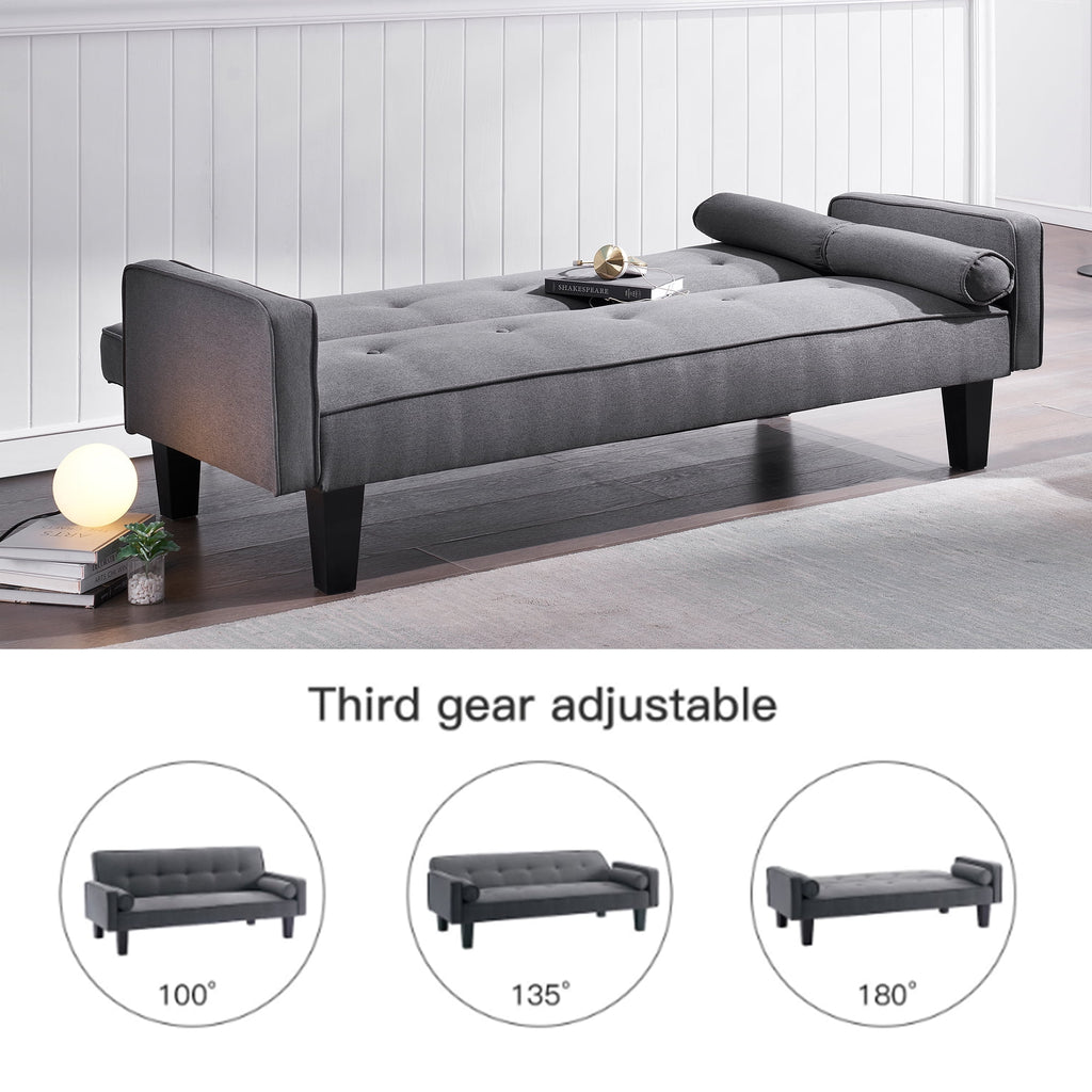 Bianlte 72 Futon Sofa Bed,Upholstered Folding Futon Sofa Couch,Modern Sofa Twin Size Futon Bed with Removable Armrests for Compact Living Space,Apartment,Gray03