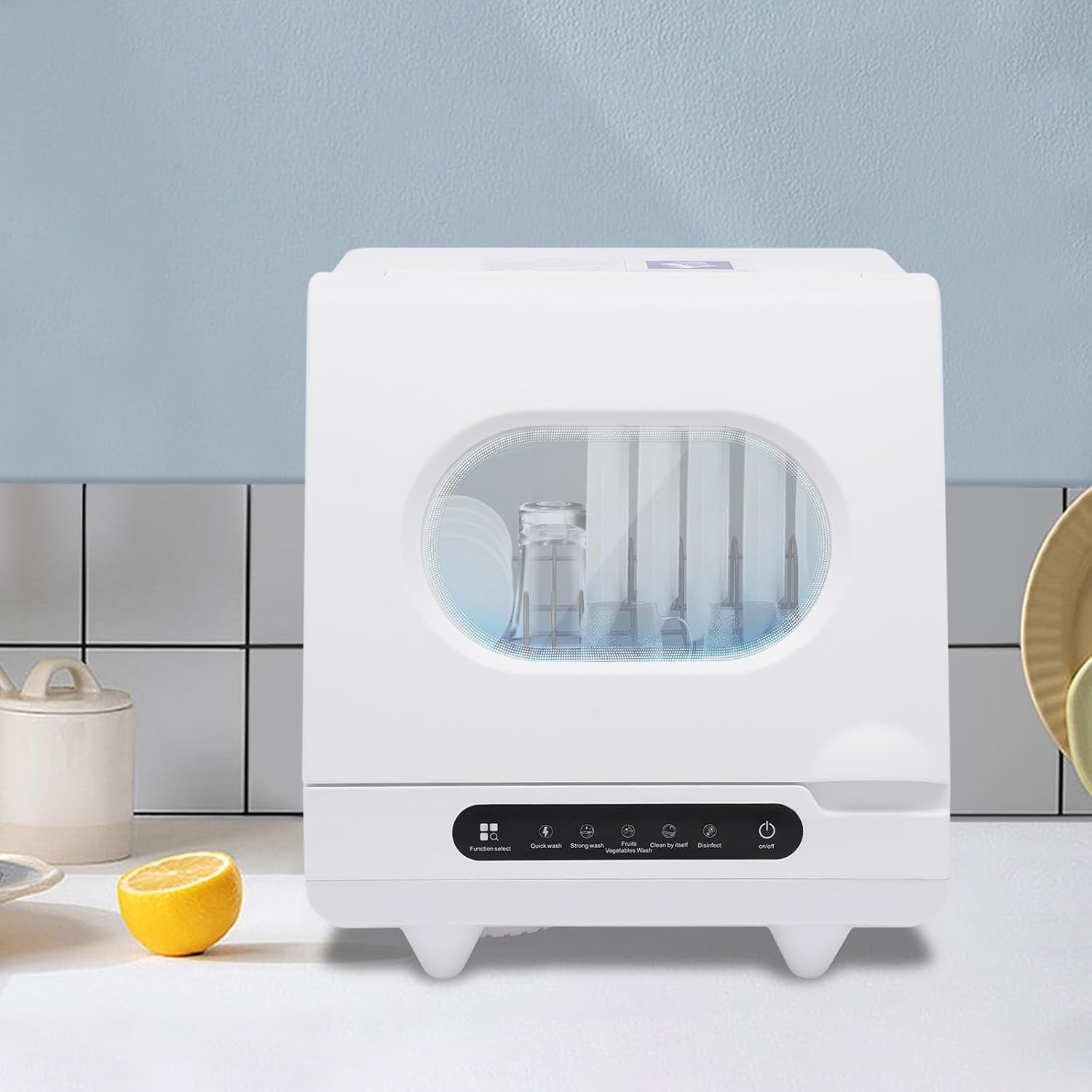Countertop Dishwasher, Portable Mini Dishwasher with 5L Water Tank, 360° Rotation Flushing & Hose Connection 3-in-1 Function Dishwasher for Apartments,Dorms & RVs (1200W)