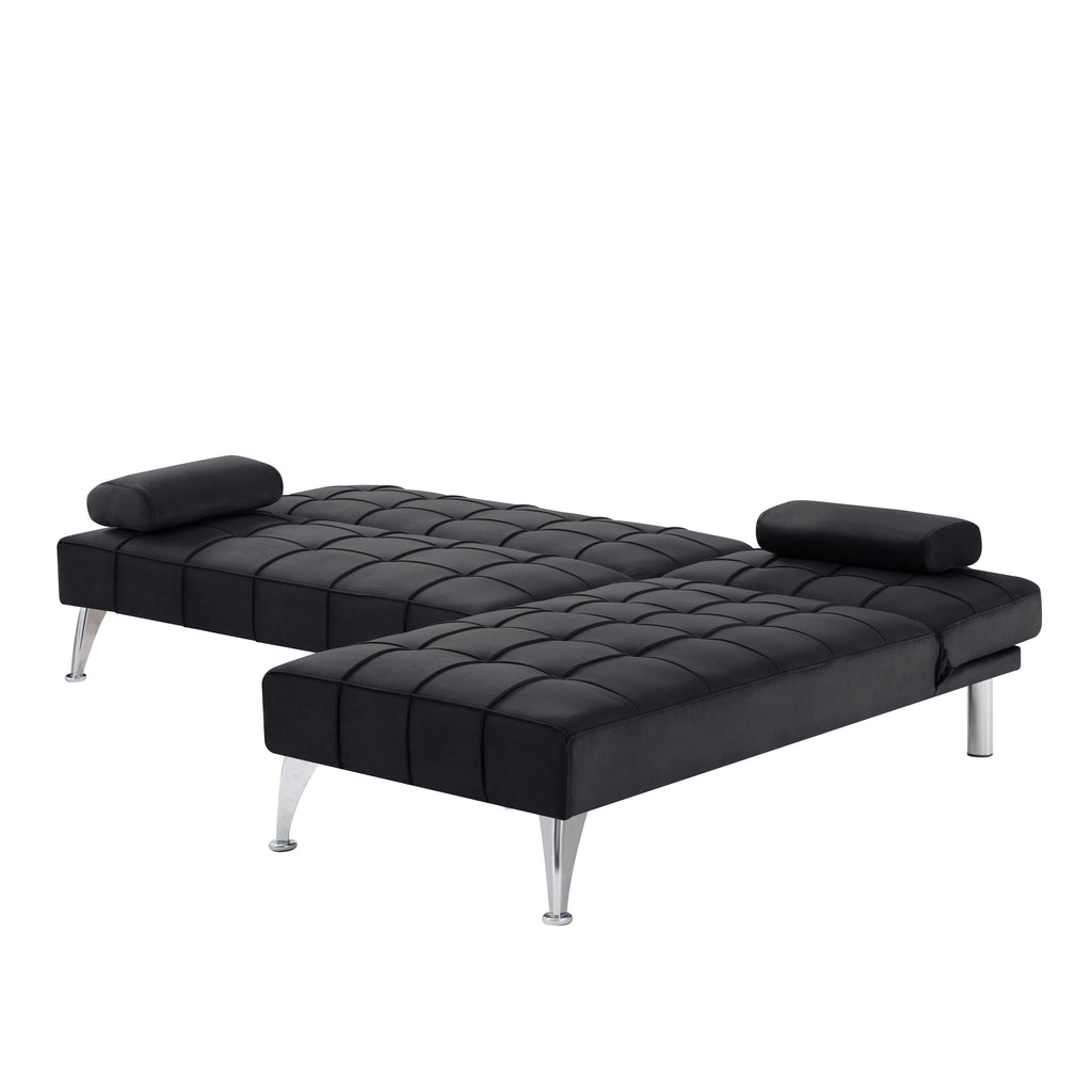Gewnee 78.35”L-Shaped Velvet Reversible Sectional Sleeper Sofa,Futon Sofa with Adjustable Split Back & Chaise,Couch for Home,Office and Guest Room.Black