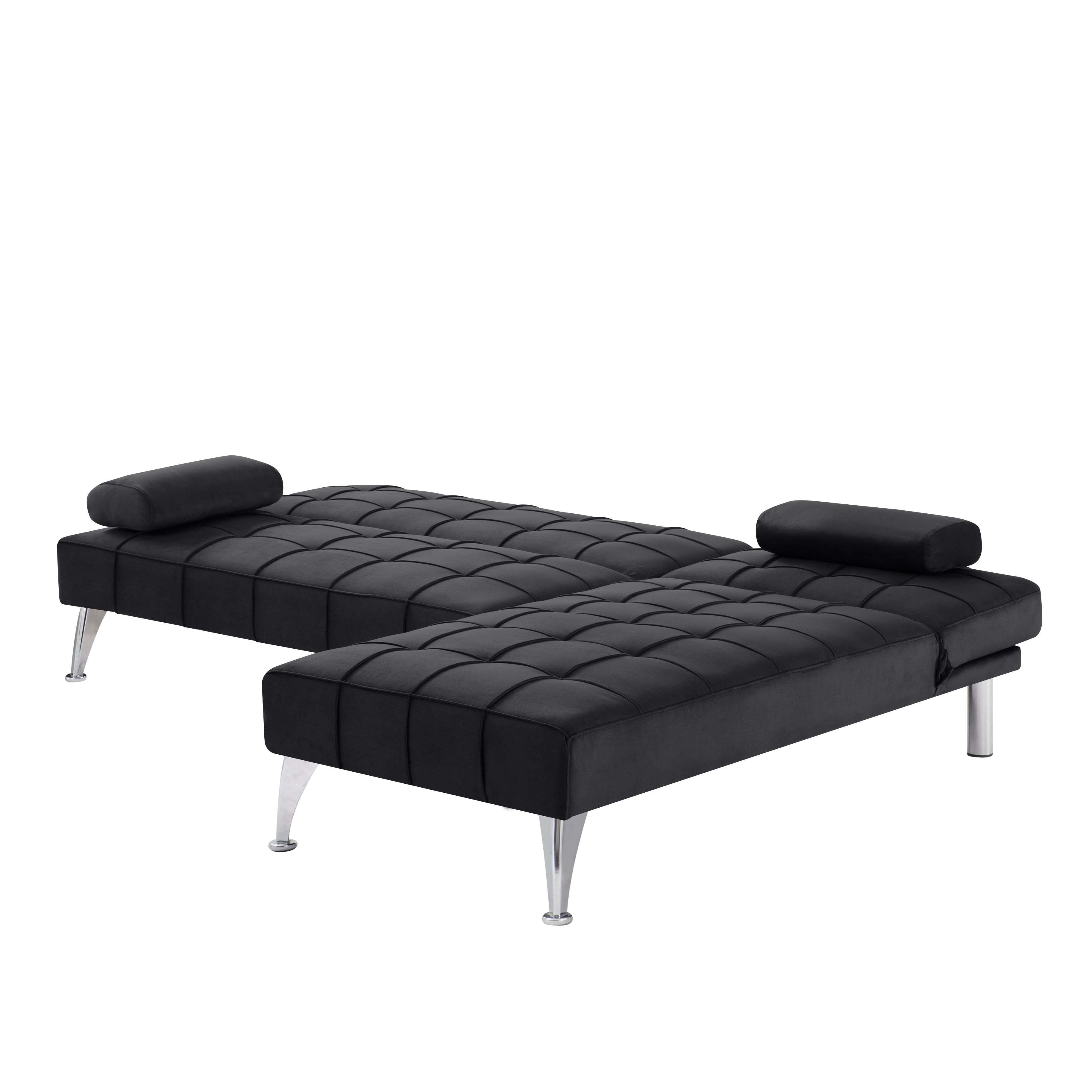 Gewnee 78.35”L-Shaped Velvet Reversible Sectional Sleeper Sofa,Futon Sofa with Adjustable Split Back & Chaise,Couch for Home,Office and Guest Room.Black