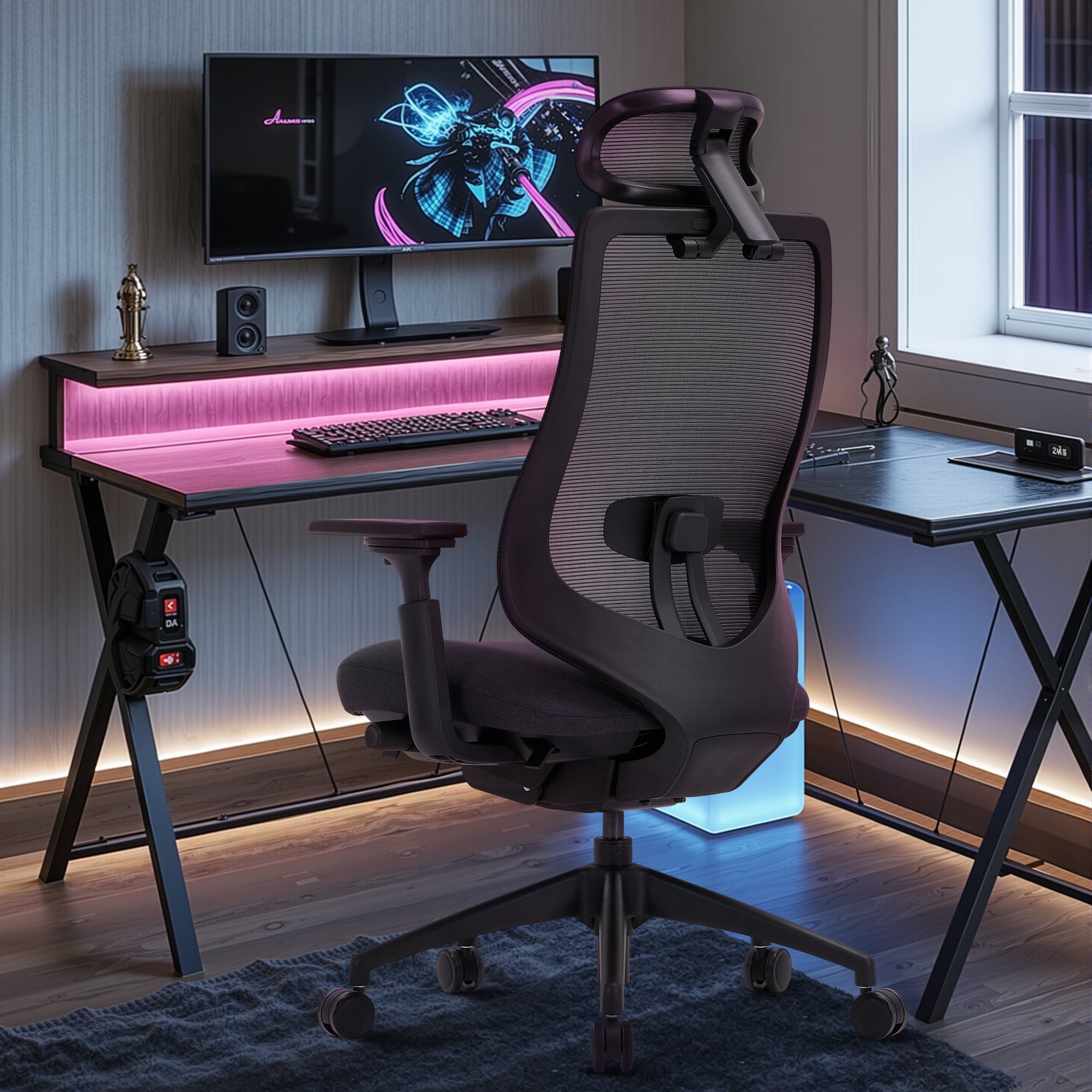 COLAMY ATLAS-01 Ergonomic Office Chair, High Back Office Executive Desk Chair, Mesh Office Chair Lumbar Support with Adjustable Headrest and 4D Arms, Slide Seat, Tilt Lock-Darkgrey