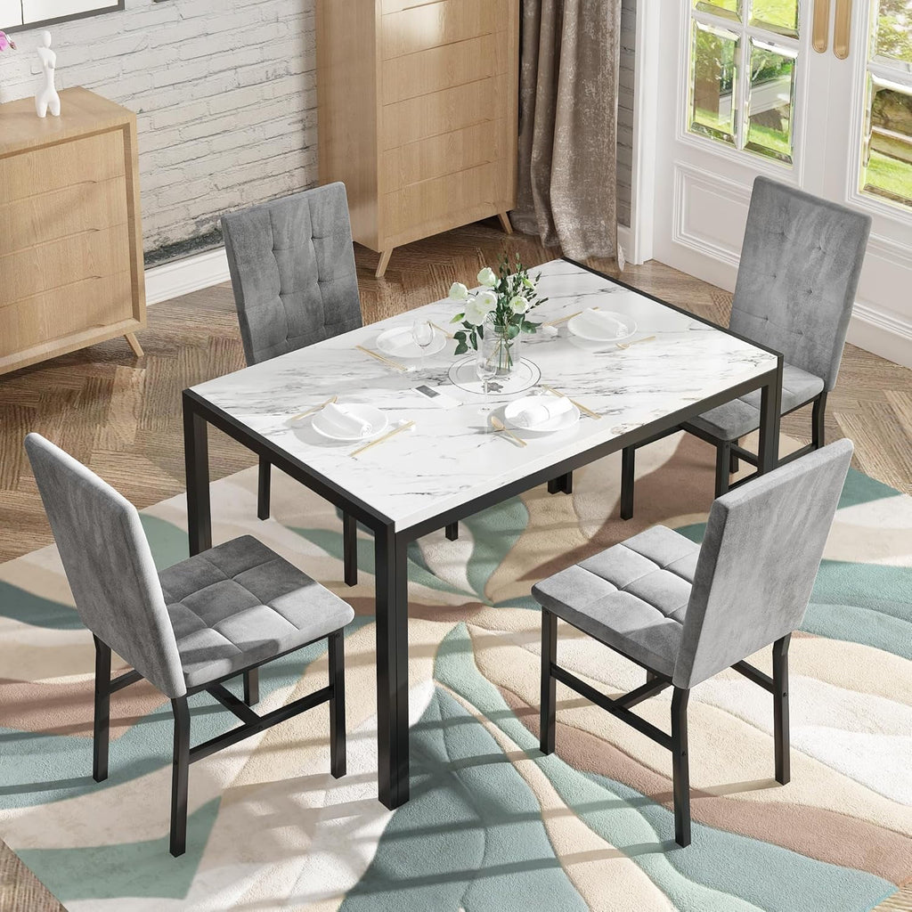 LinkRomat 5-Piece Faux Marble Dining Table Set for 4, Modern Kitchen Table with Chairs, Dinette Dining Room Furniture Set for Compact Space Saving