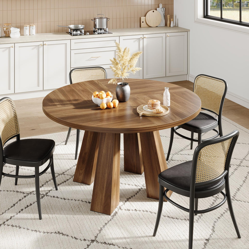 47 Round Farmhouse Dining Table for 4 | Sturdy Kitchen Table & Breakfast Nook Centerpiece Space-Saving Design for Dining Room (Table Only)