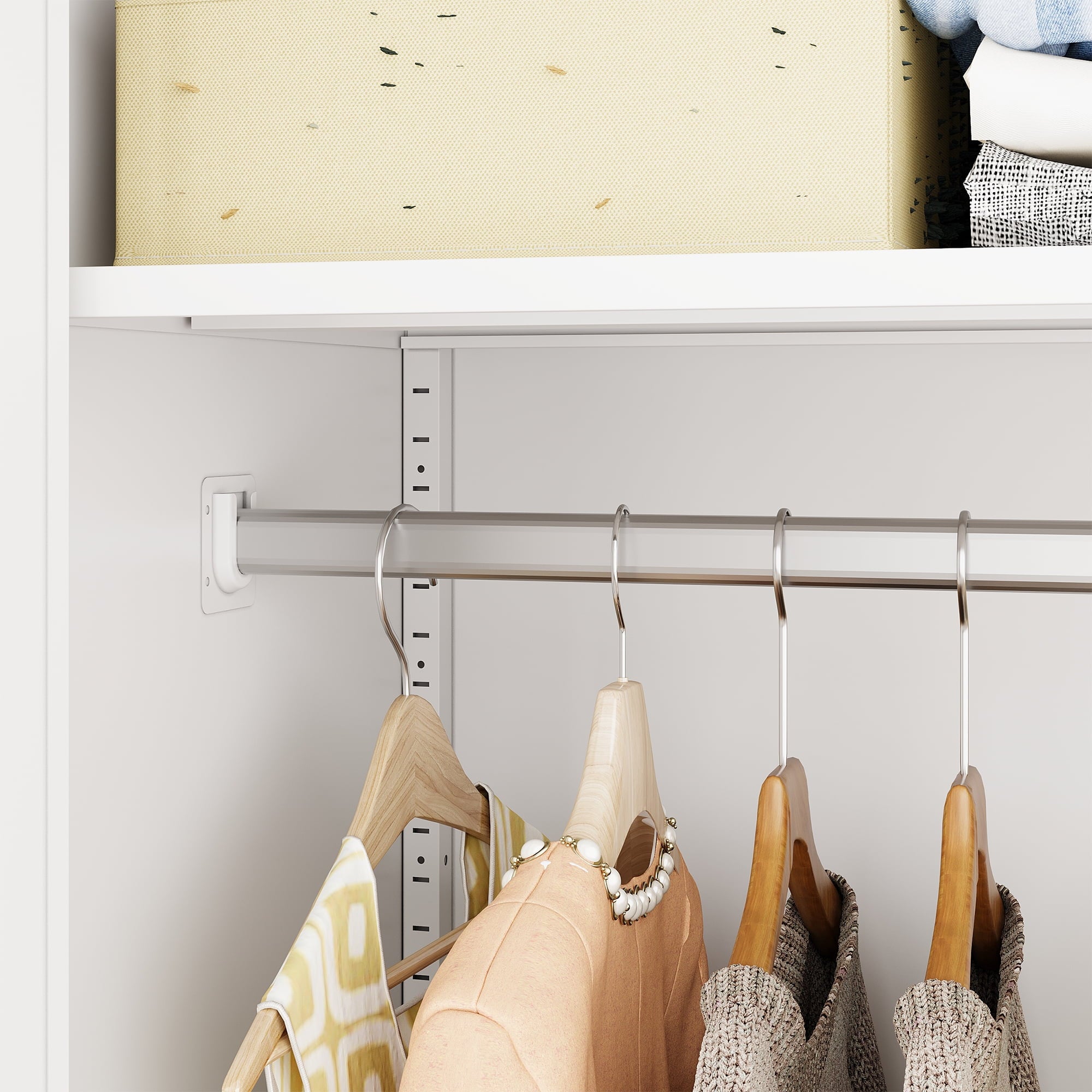 STANI Metal Wardrobe Closet with Hanging Rod, 72 White Armoire Wardrobe Cabinet with Adjustable Shelves, Clothes Storage Organizer Cabinets for Bedroom, Bathroom, Office
